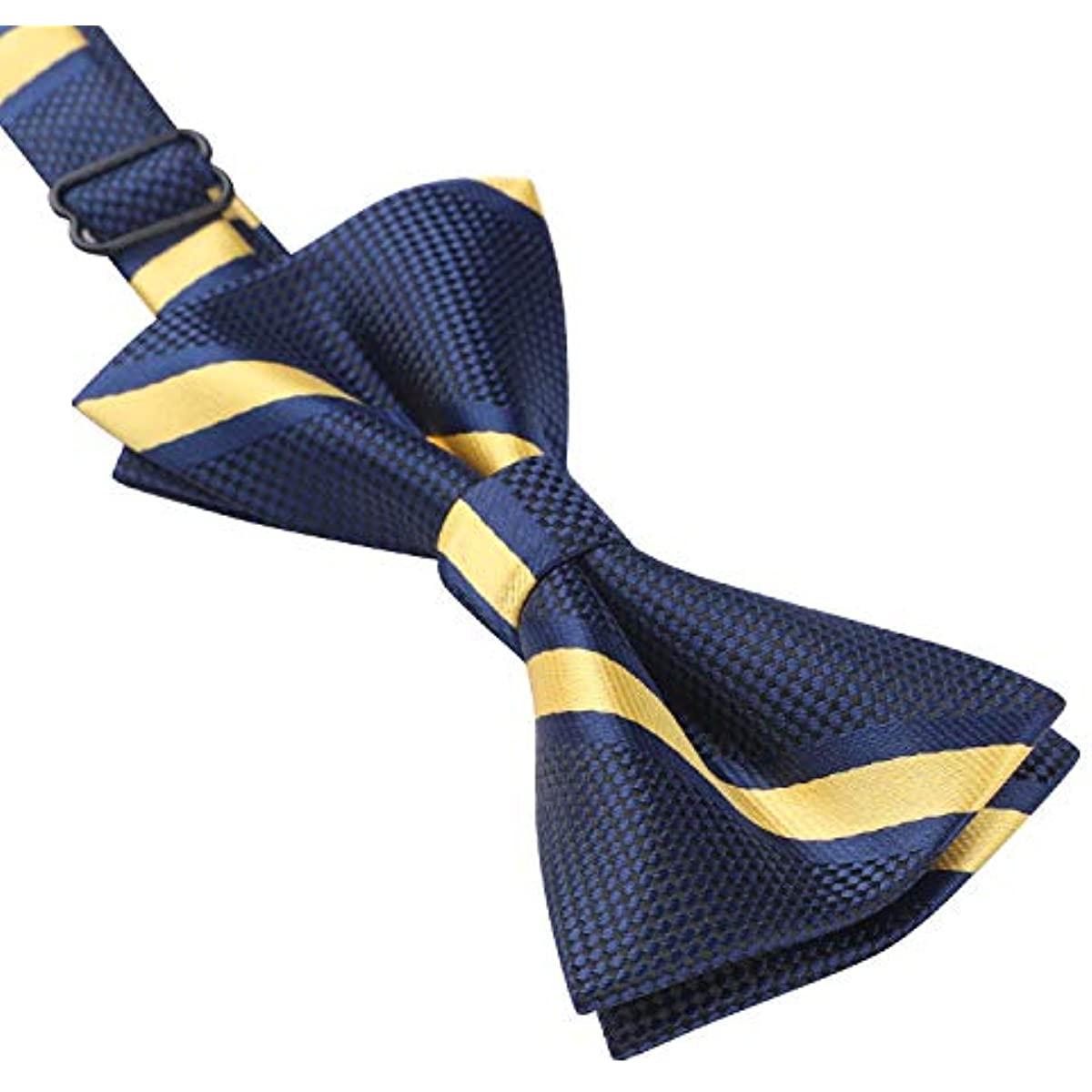 Hisdern Navy Blue Yellow Striped Pre-Tied Bow Tie for Boys