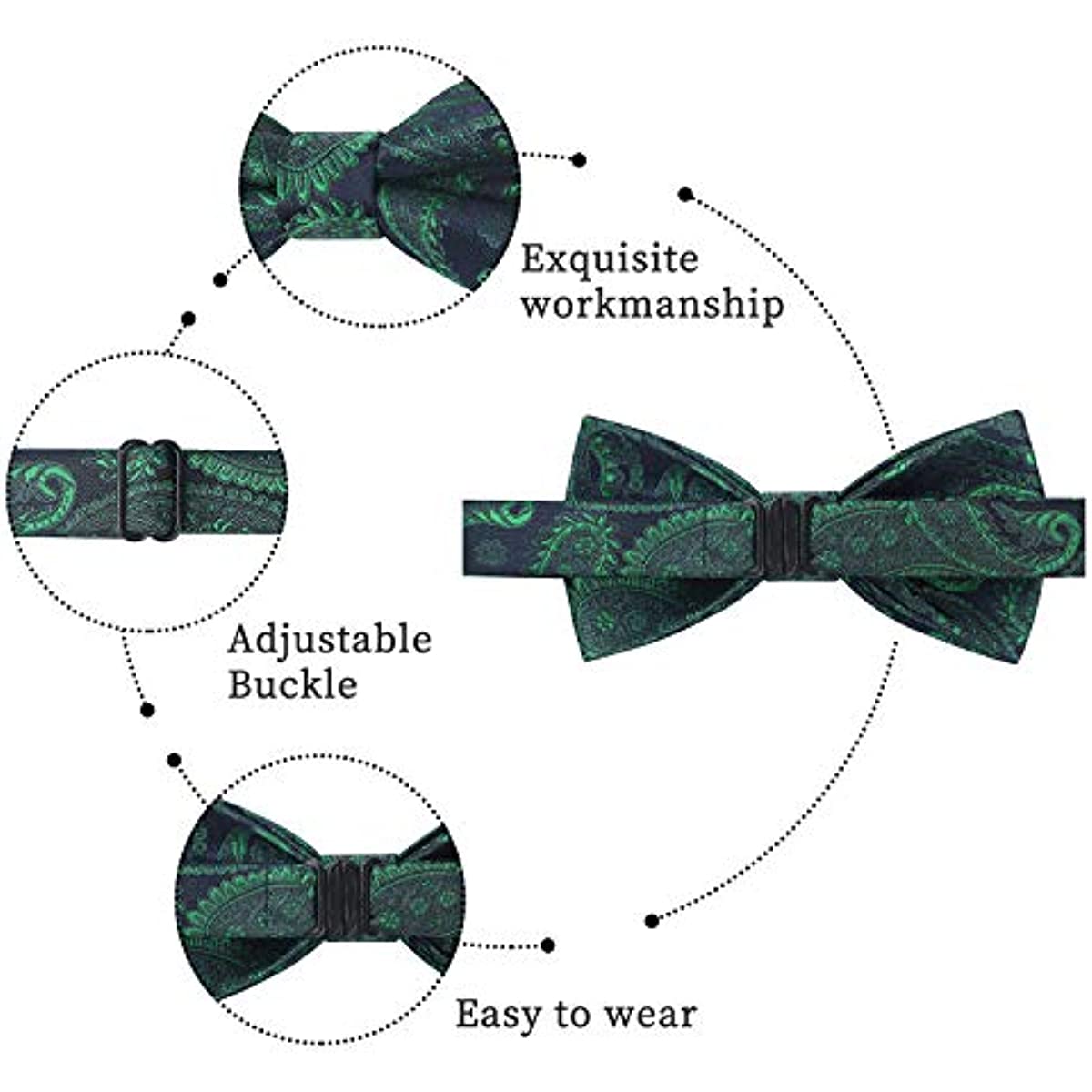 Hisdern Green Navy Blue Floral Paisley Pre-Tied Bow Tie for Boys