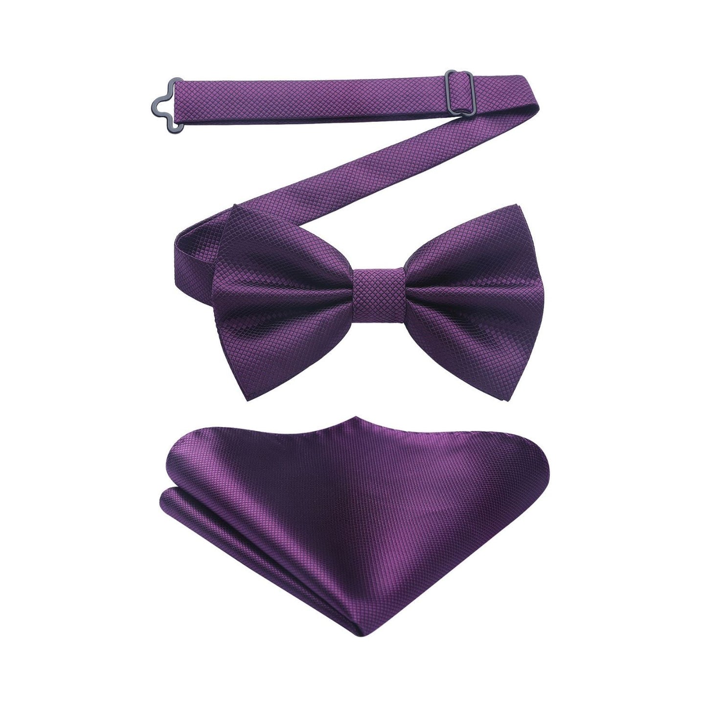 Hisdern Purple Solid Pre-Tied Bow Tie Accessories Set For Evening Wear