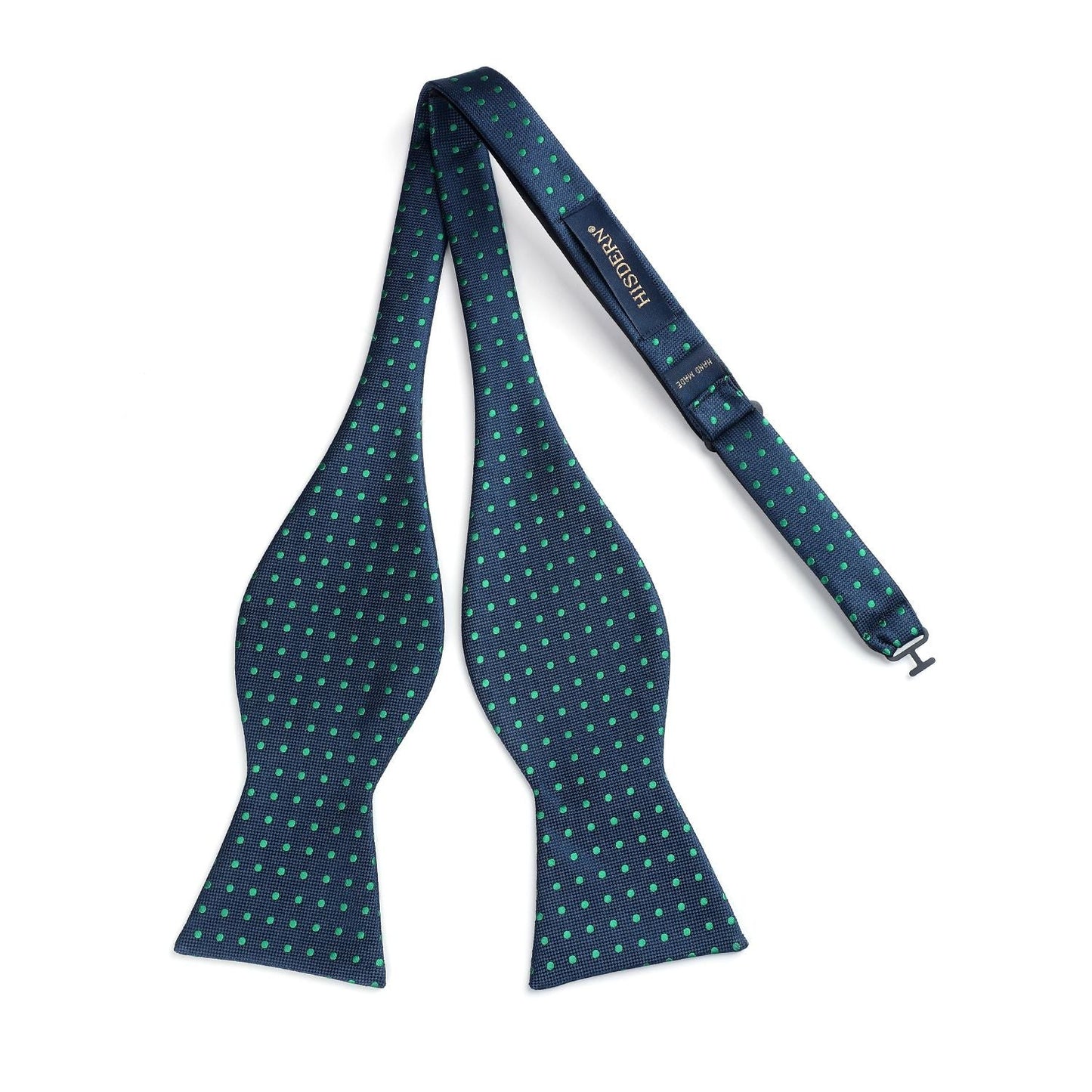 Hisdern Polka Dots Green Navy Blue Bow Tie Set for Party Wedding