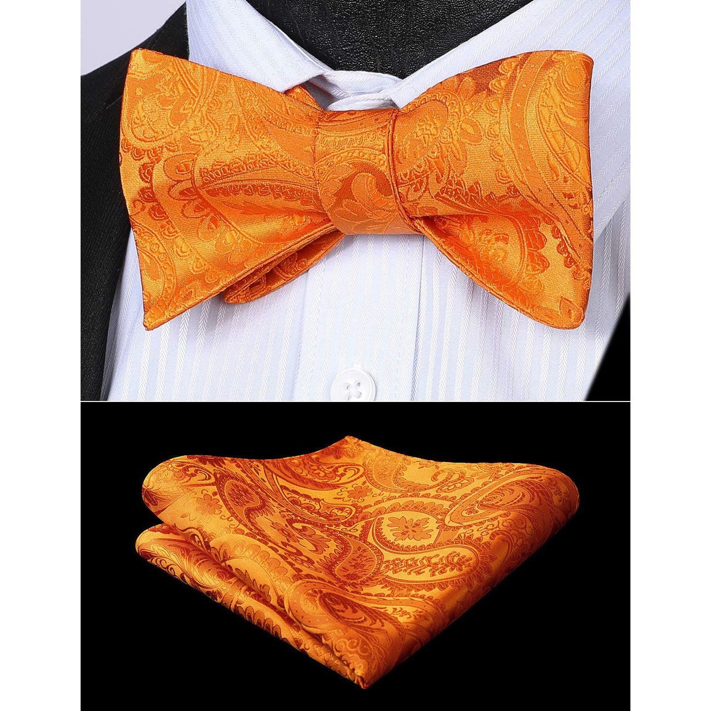 Hisdern Orange Paisley Bow Tie Set For Evening Wear