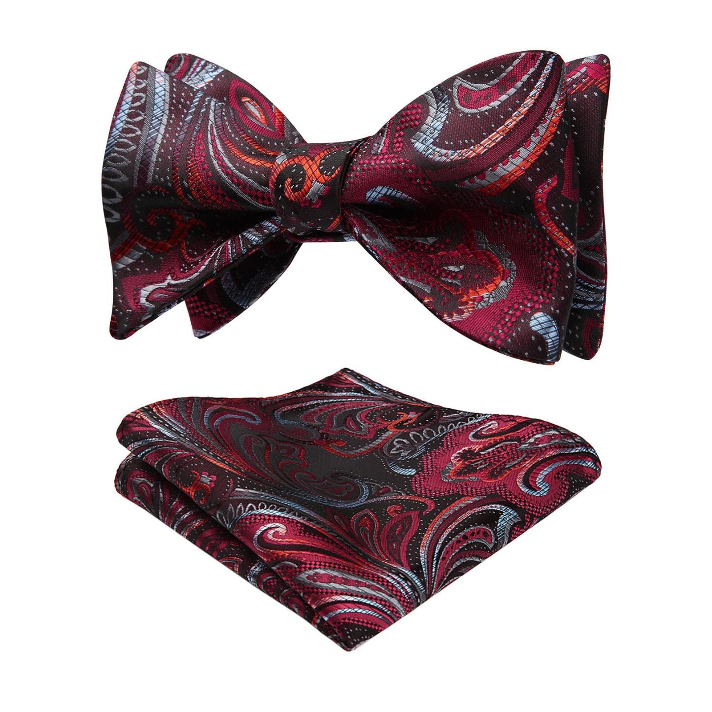 Hisdern Vintage Red Green Paisley Bow Tie Set