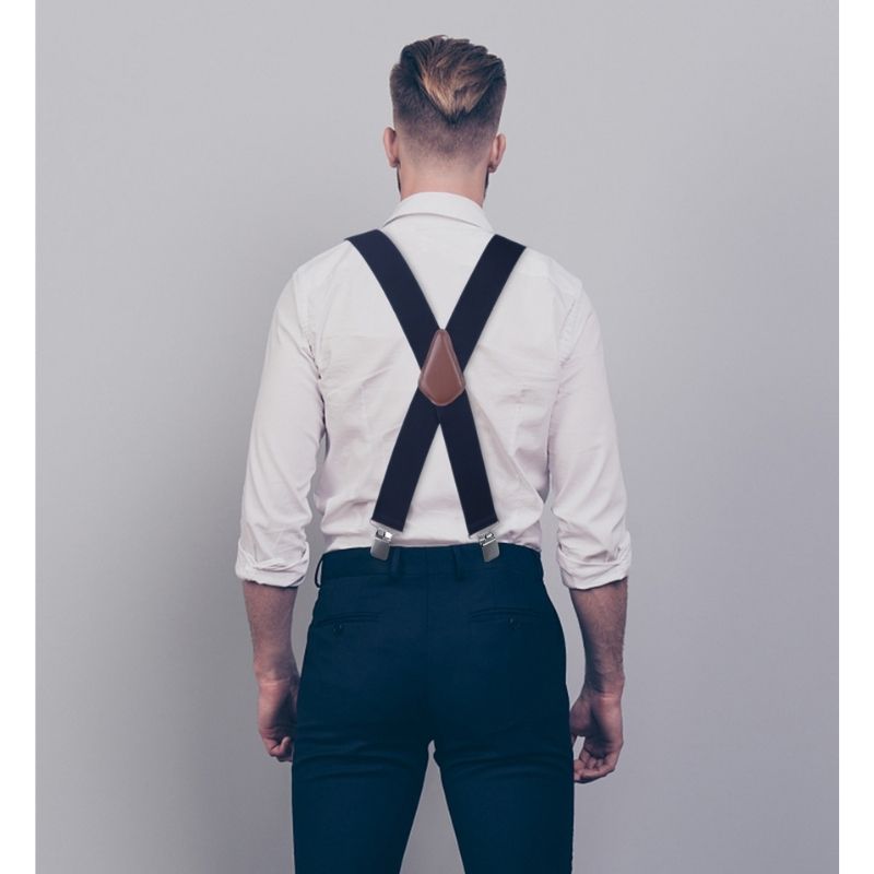 Hisdern 2 Inch Adjustable Suspender Navy Blue with 4-Clip for Formal Pants