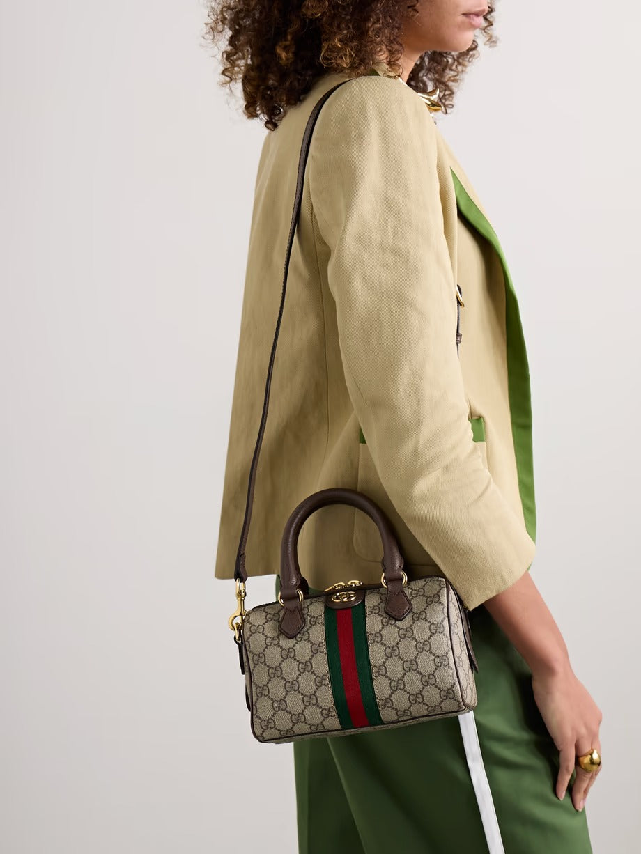 G Ophidia leather- and webbing-trimmed printed coated-canvas tote 0424061405