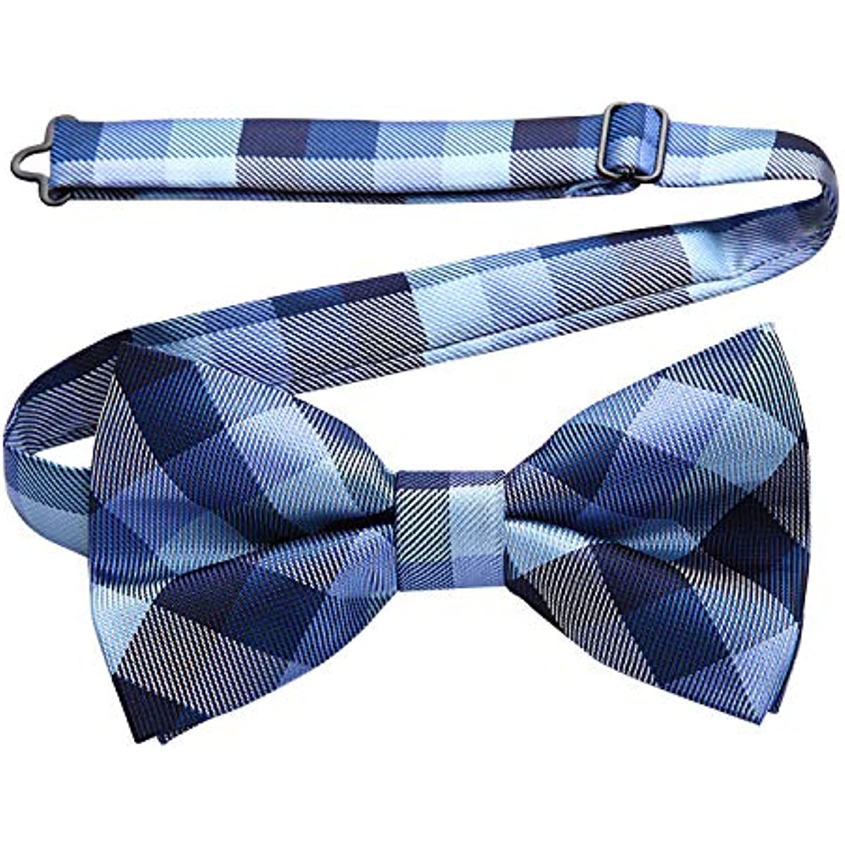 Hisdern Navy Blue Plaid Pre-Tied Bow Tie for Men Classic Formal Business
