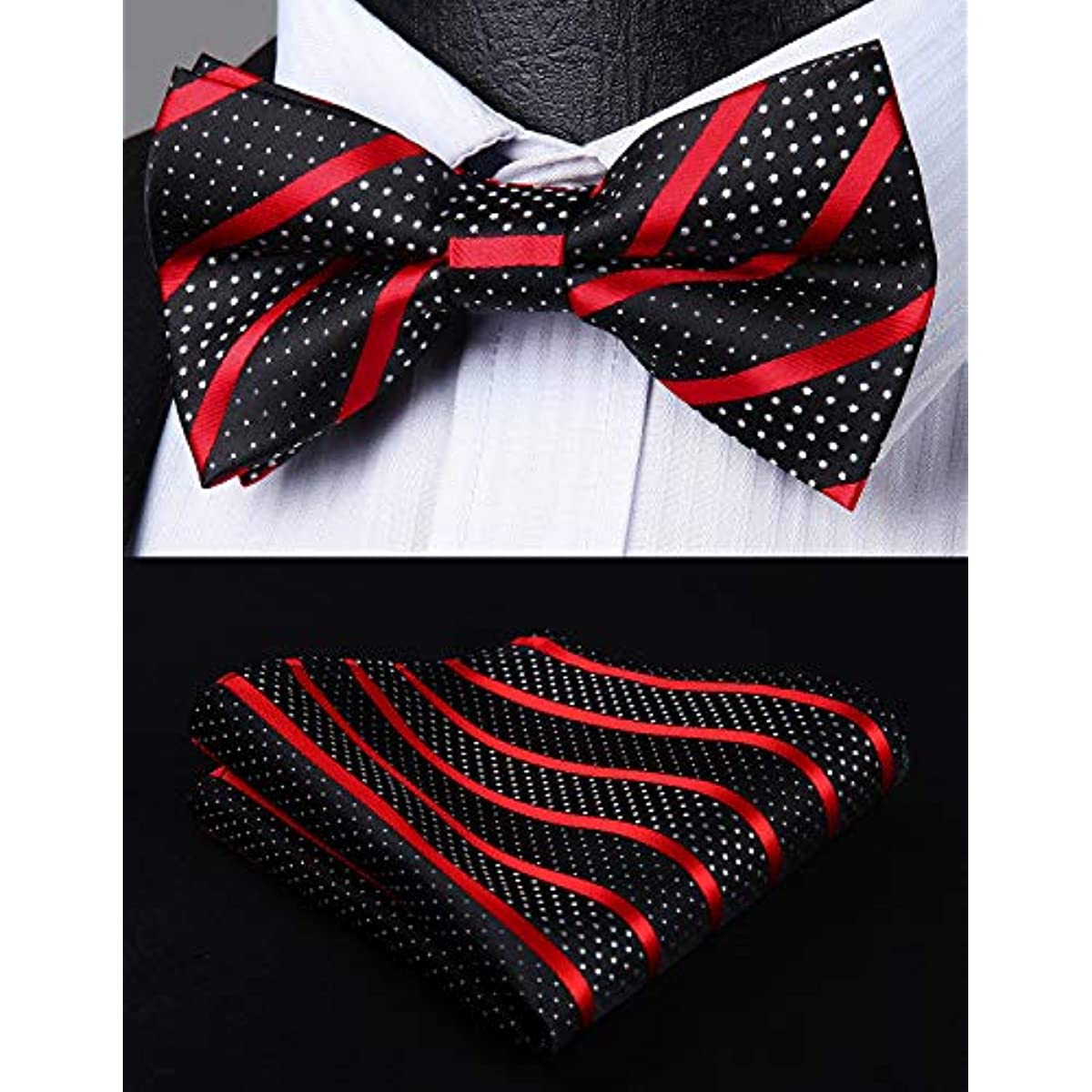 Hisdern Striped Suspenders Pre-tied Bow Tie Set Red Black Black Groom Outfit