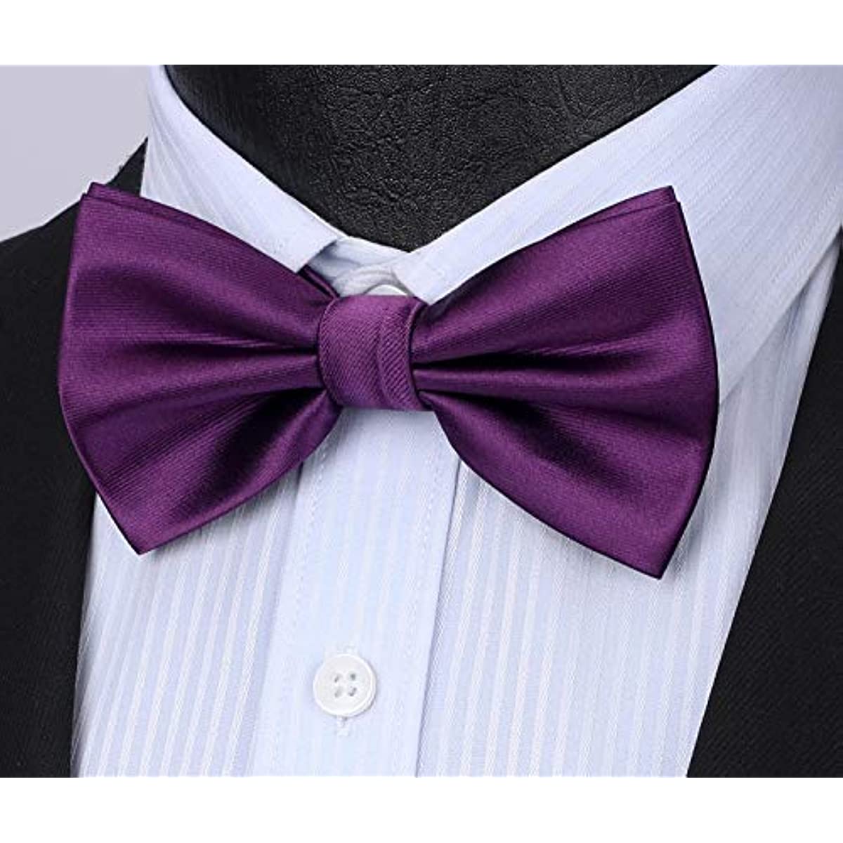 Hisdern Purple Solid Pre-Tied Bow Tie Accessories Set For Evening Wear