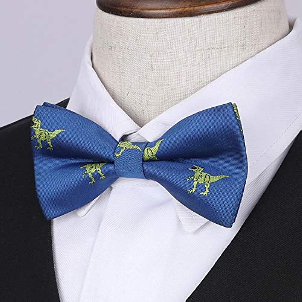 Hisdern Dinosaur Navy Blue Animal Pre-Tied Bow Tie for Boys