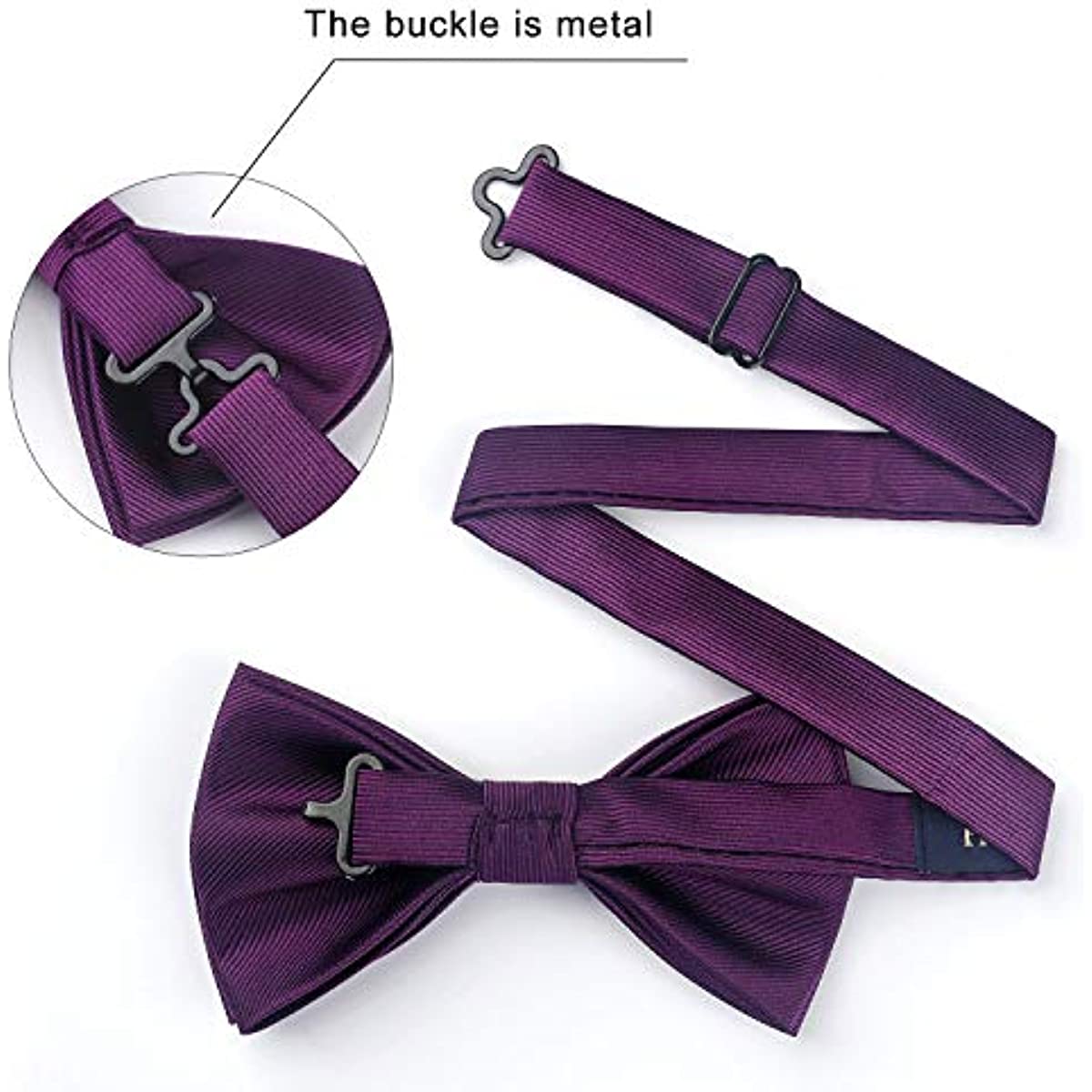 Hisdern Purple Solid Pre-Tied Bow Tie Accessories Set For Evening Wear