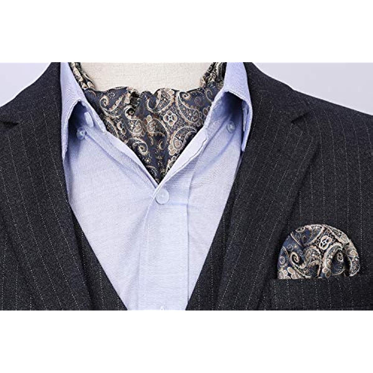 Hisdern Paisley Ascot Cravat for Men Navy Blue Formal Neckwear