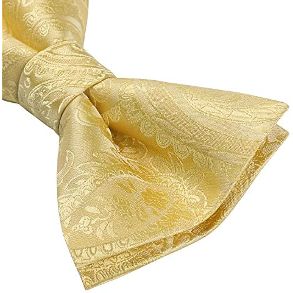 Hisdern Yellow Paisley Pre-Tied Bow Tie Handkerchief with Cufflinks