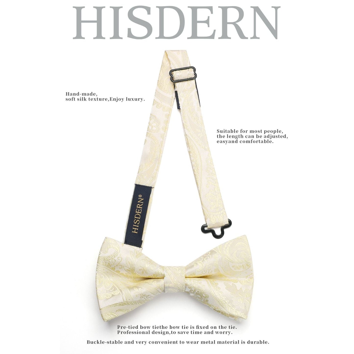 Hisdern Champagne Paisley Pre-Tied Bow Tie Set for Wedding