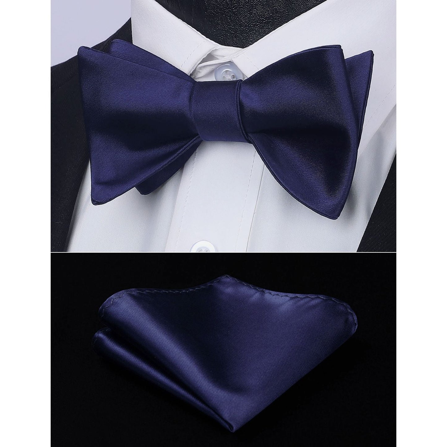 Hisdern Navy Blue Solid Bow Tie Accessories Set For Evening Wear