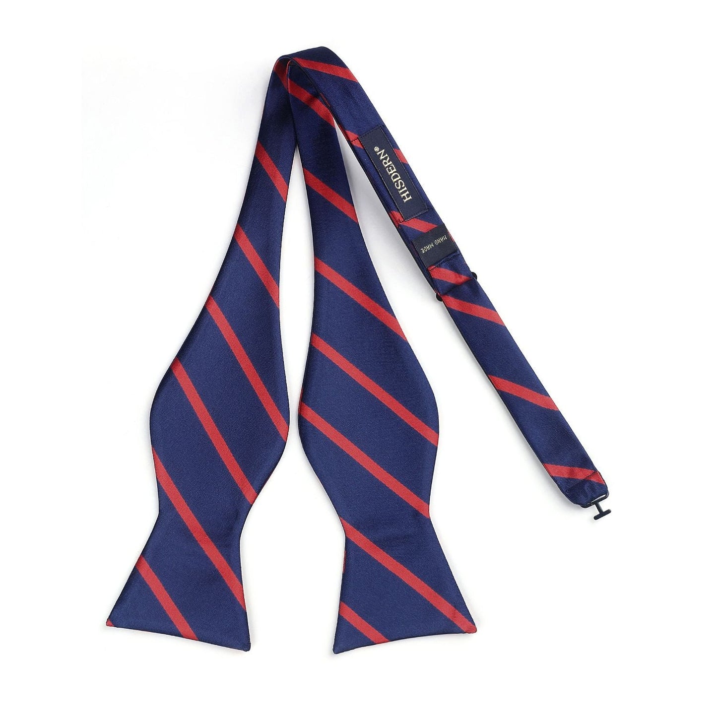 Hisdern Navy Blue Red Striped Bow Tie Accessories Set For Evening Wear