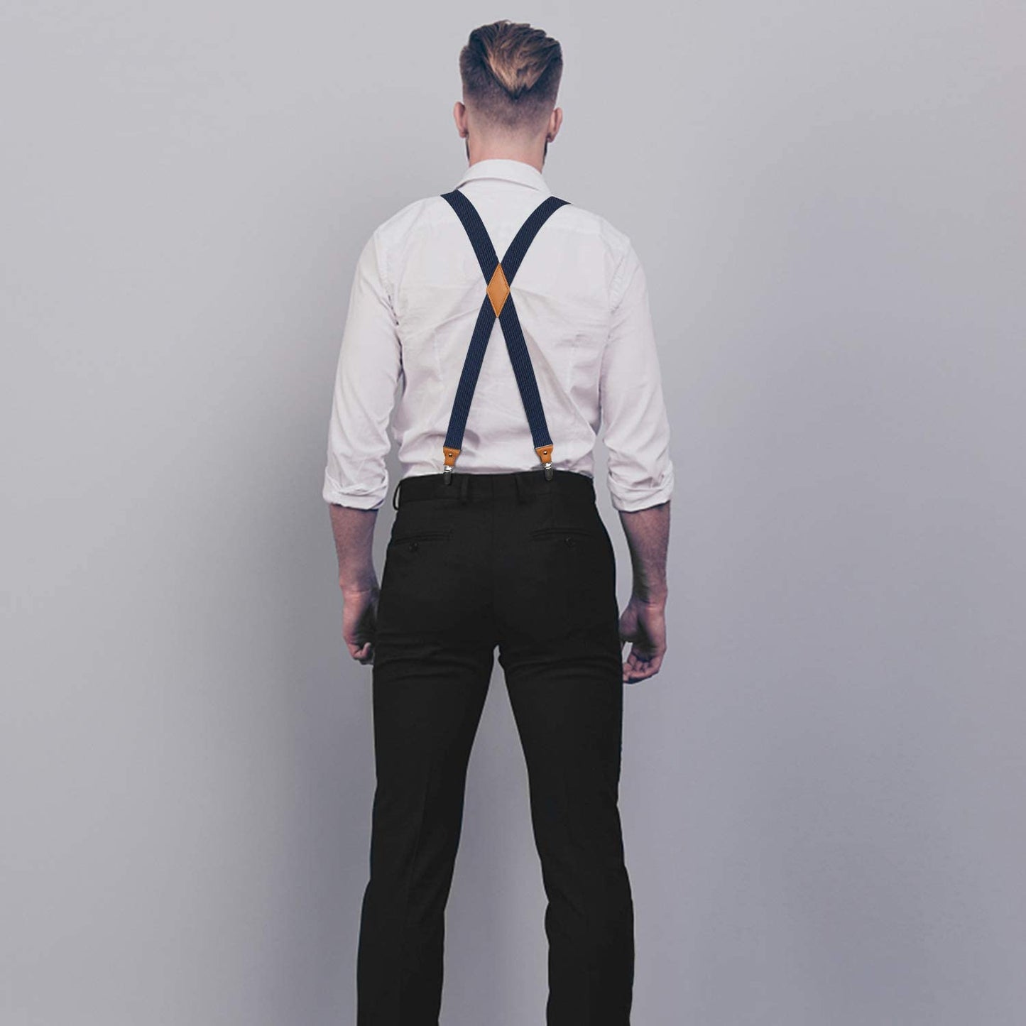 Hisdern Navy Blue Solid Suspenders Pre-Tied Bow Tie Set Formal Wedding
