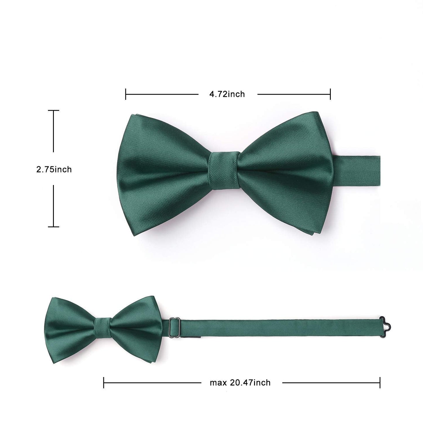 Hisdern Dark Green Solid Pre-Tied Bow Tie Accessories Set For Evening Wear