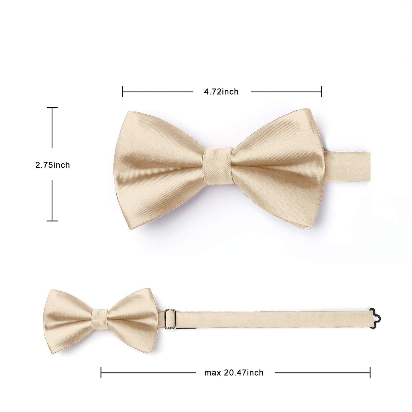 Hisdern Champagne Solid Pre-Tied Bow Tie Adjustable For Wedding Party
