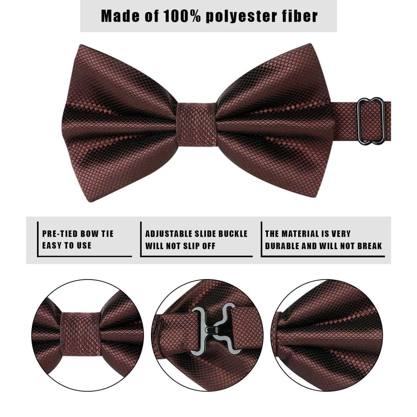 Hisdern Brown Solid Pre-Tied Bow Tie Accessories Set For Evening Wear