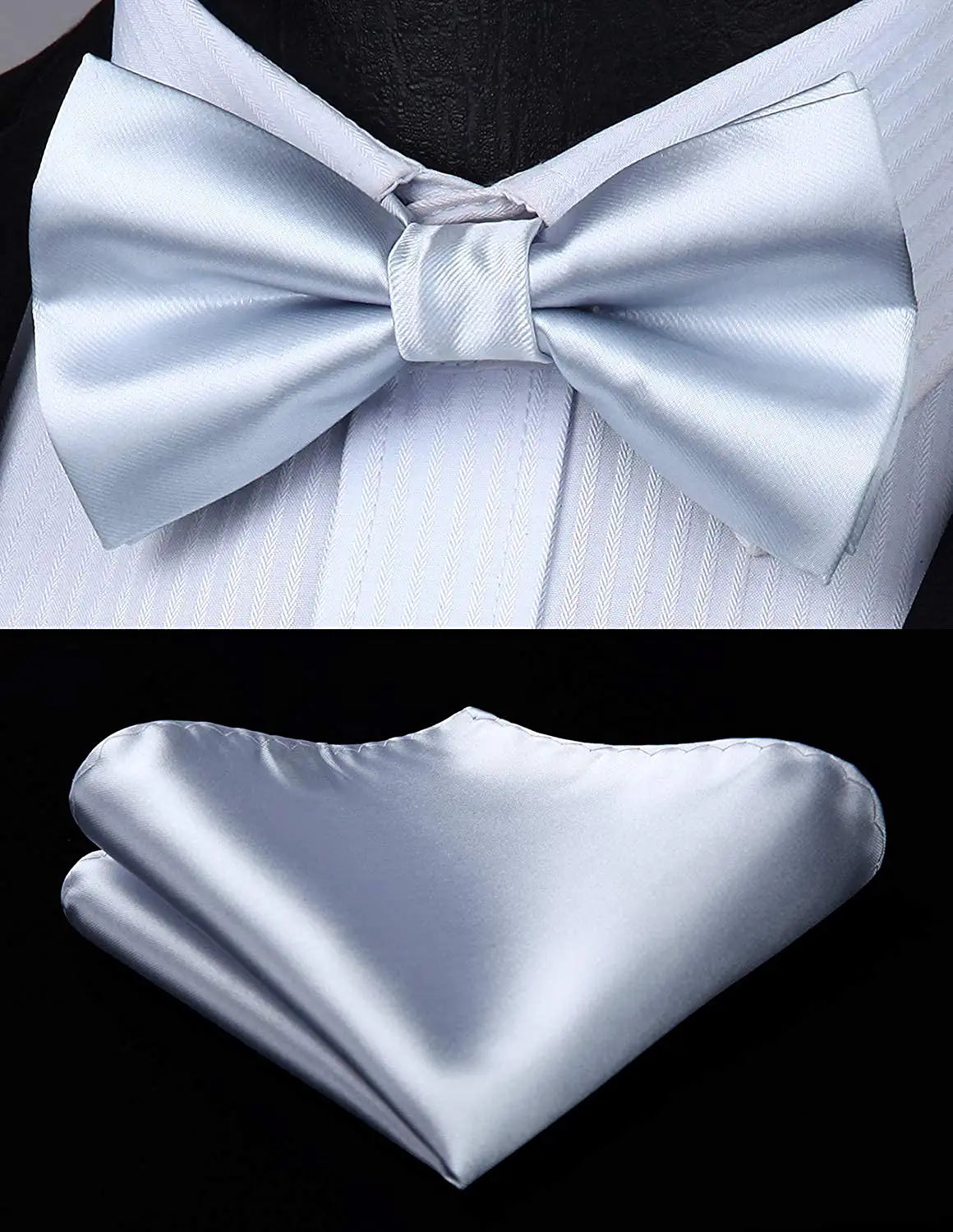 Hisdern Solid Suspenders Pre-Tied Bow Tie Set Silver Formal Wedding Outfit