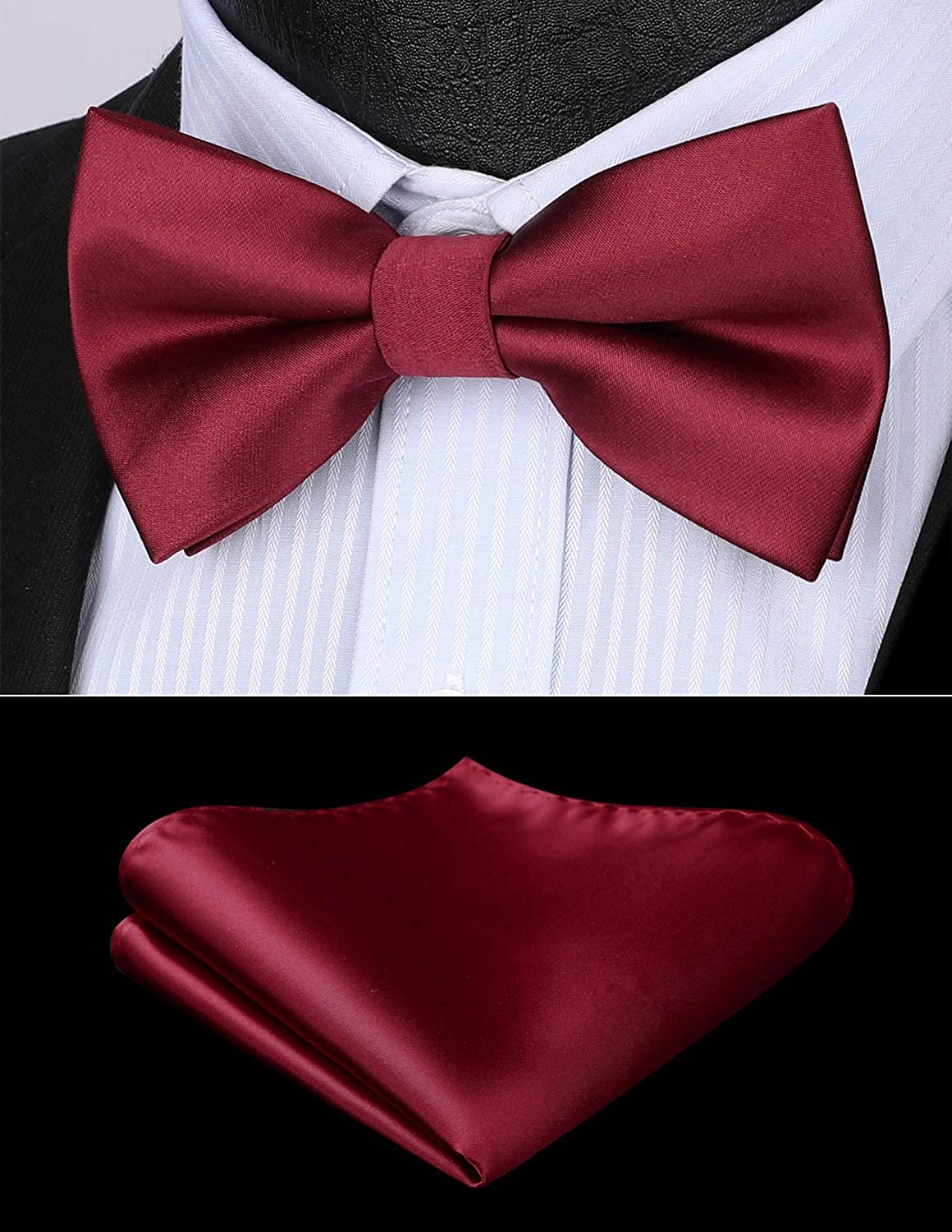 Hisdern Red Solid Suspenders Pre-Tied Bow Tie Set Formal Wedding
