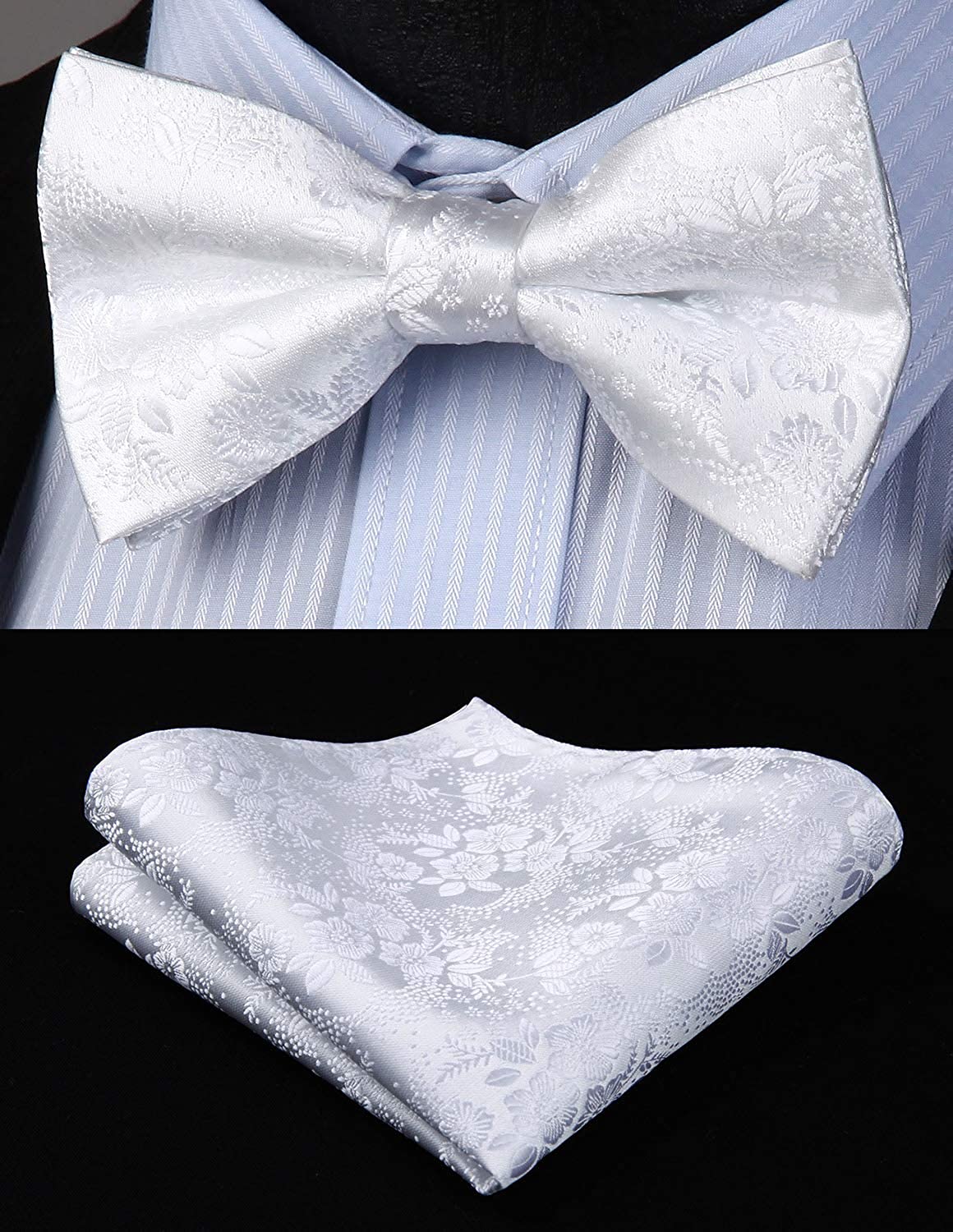 Hisdern Floral Suspenders Pre-tied Bow Tie Set White Formal Accessories