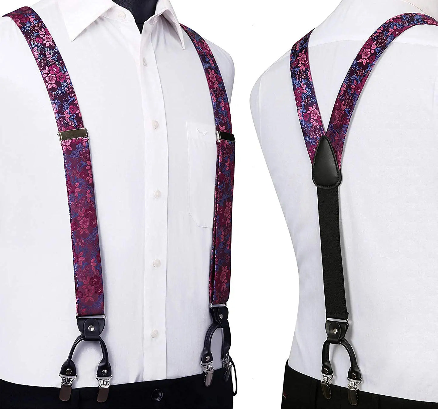 Hisdern Paisley Suspenders Bow Tie Set Purple Formal Accessories