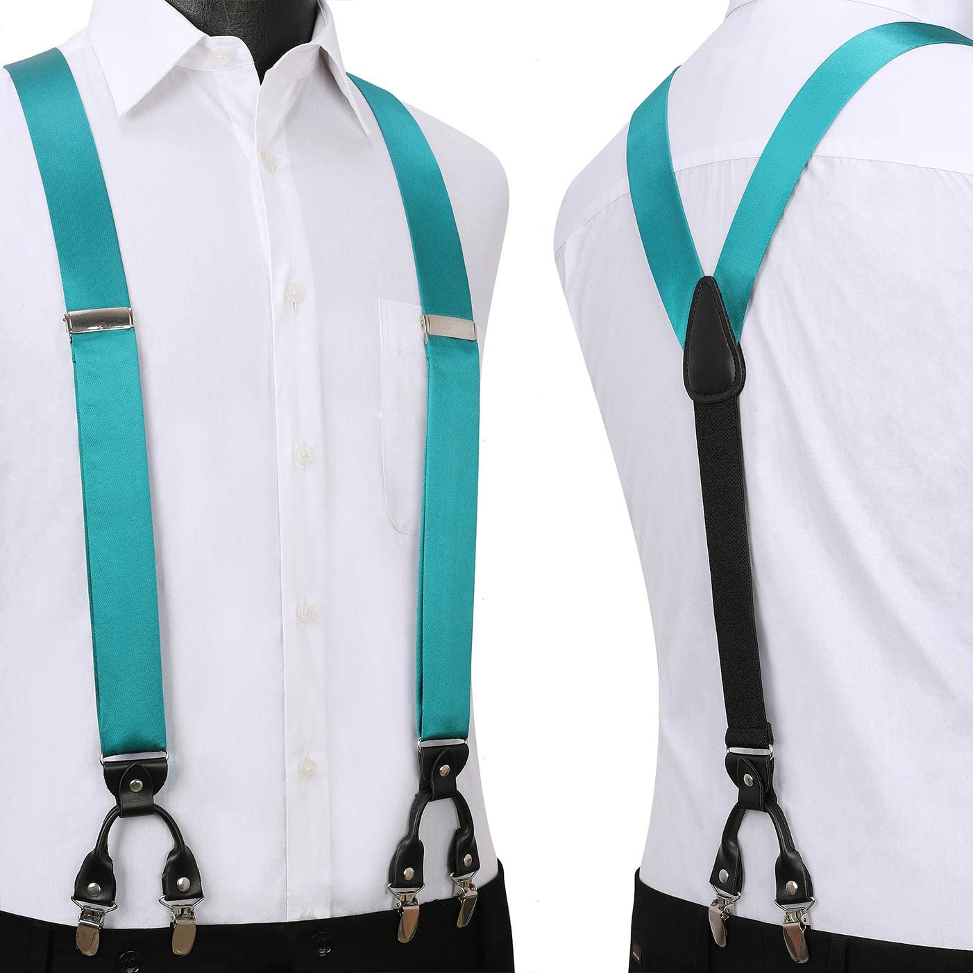 Hisdern Solid Suspenders Pre-Tied Bow Tie Set Aqua Formal Wedding Outfit