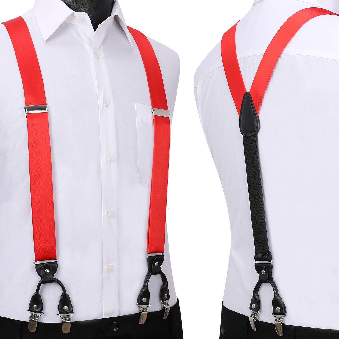 Hisdern Solid Suspenders Pre-Tied Bow Tie Set Red Formal Wedding Outfit