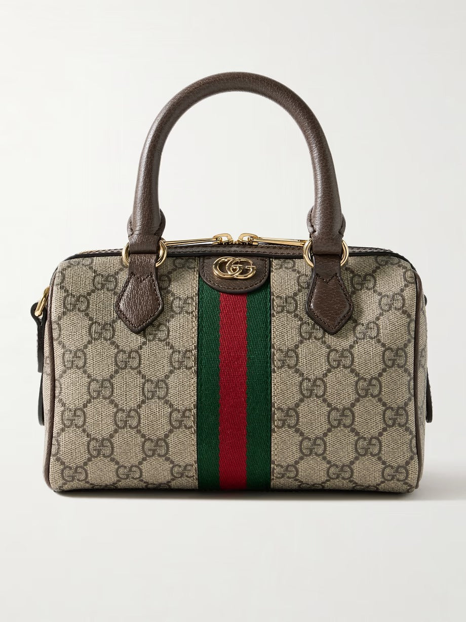 G Ophidia leather- and webbing-trimmed printed coated-canvas tote 0424061405