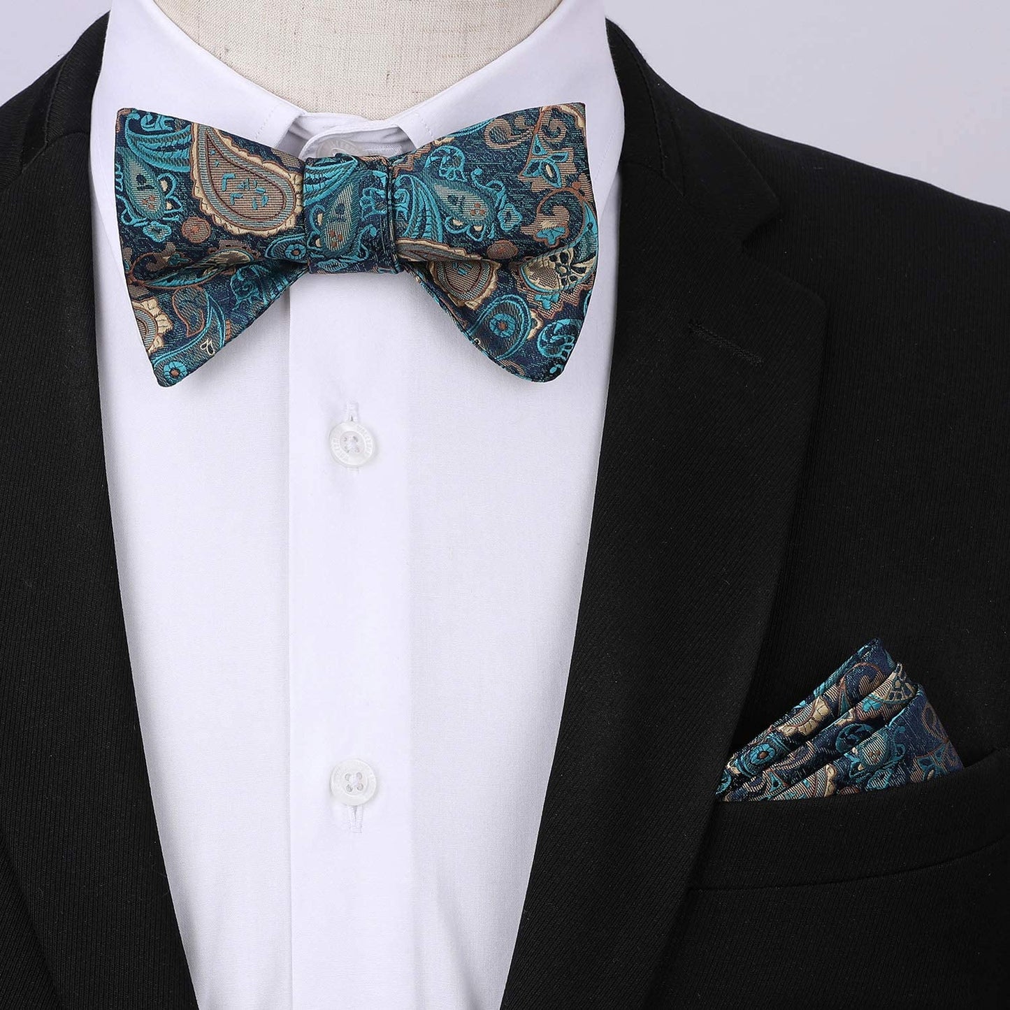 Hisdern Paisley Suspenders Bow Tie Set Green Aqua Formal Accessories