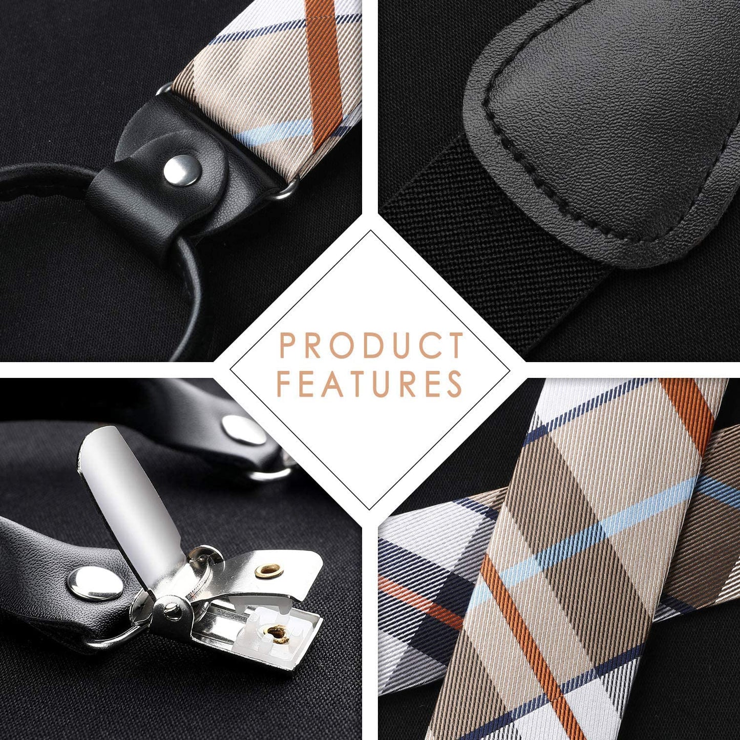 Hisdern Plaid Suspenders Bow Tie Set Khaki Pattern Accessories
