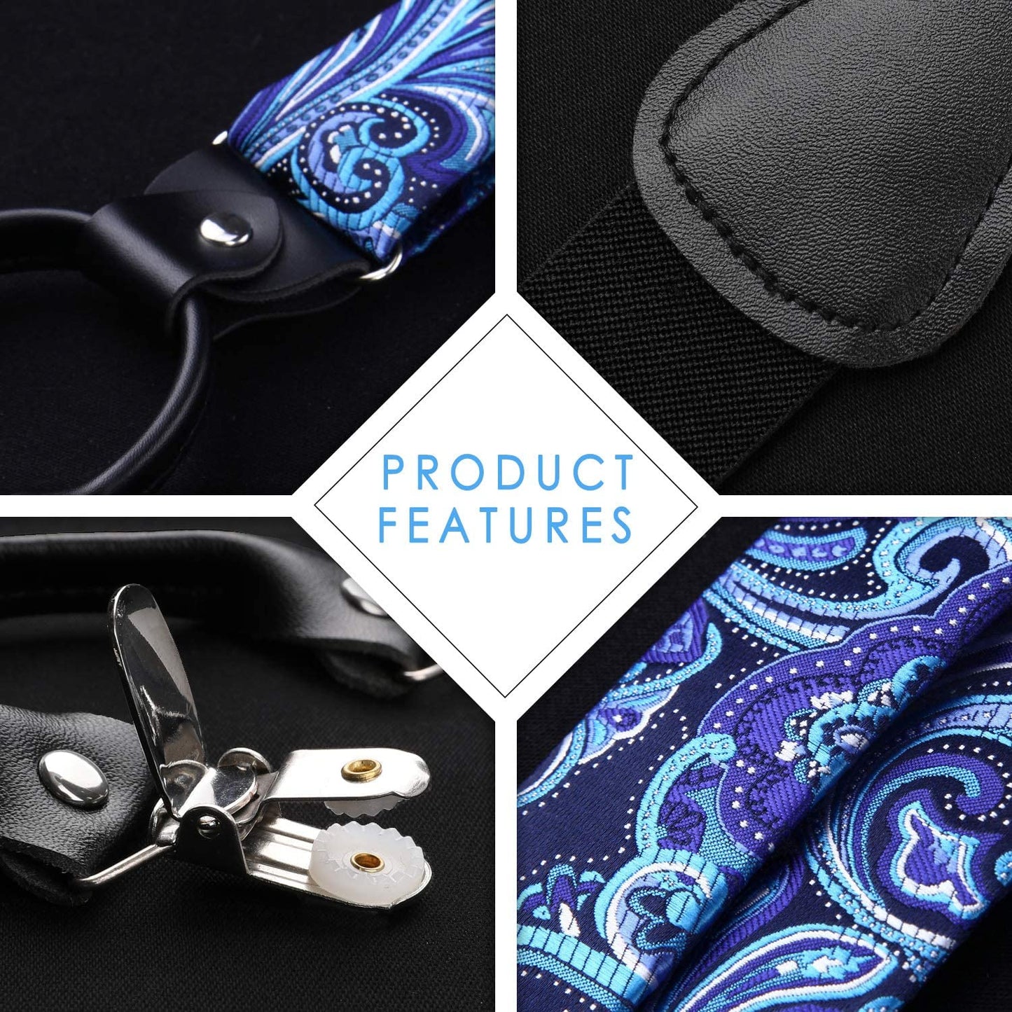 Hisdern Paisley Suspenders Pre-tied Bow Tie Set Blue Formal Accessories