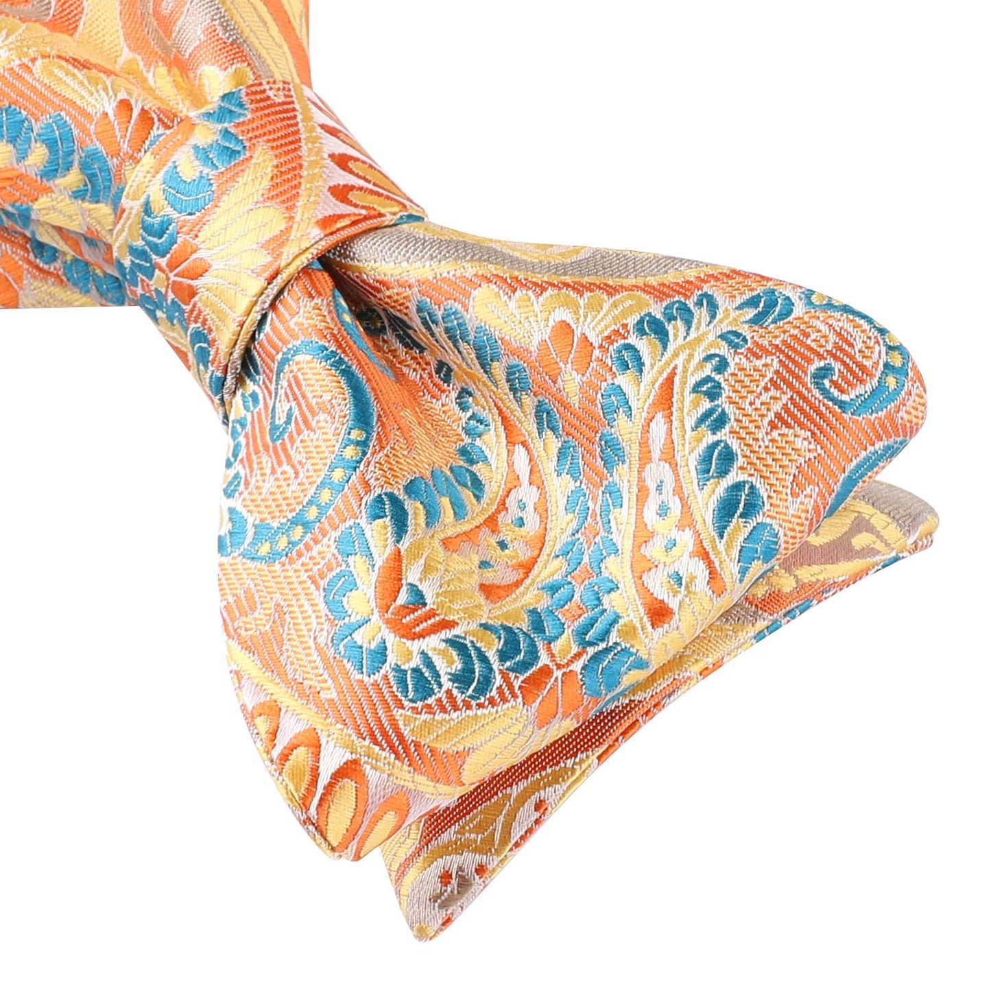 Hisdern Orange Paisley Bow Tie Set For Evening Wear