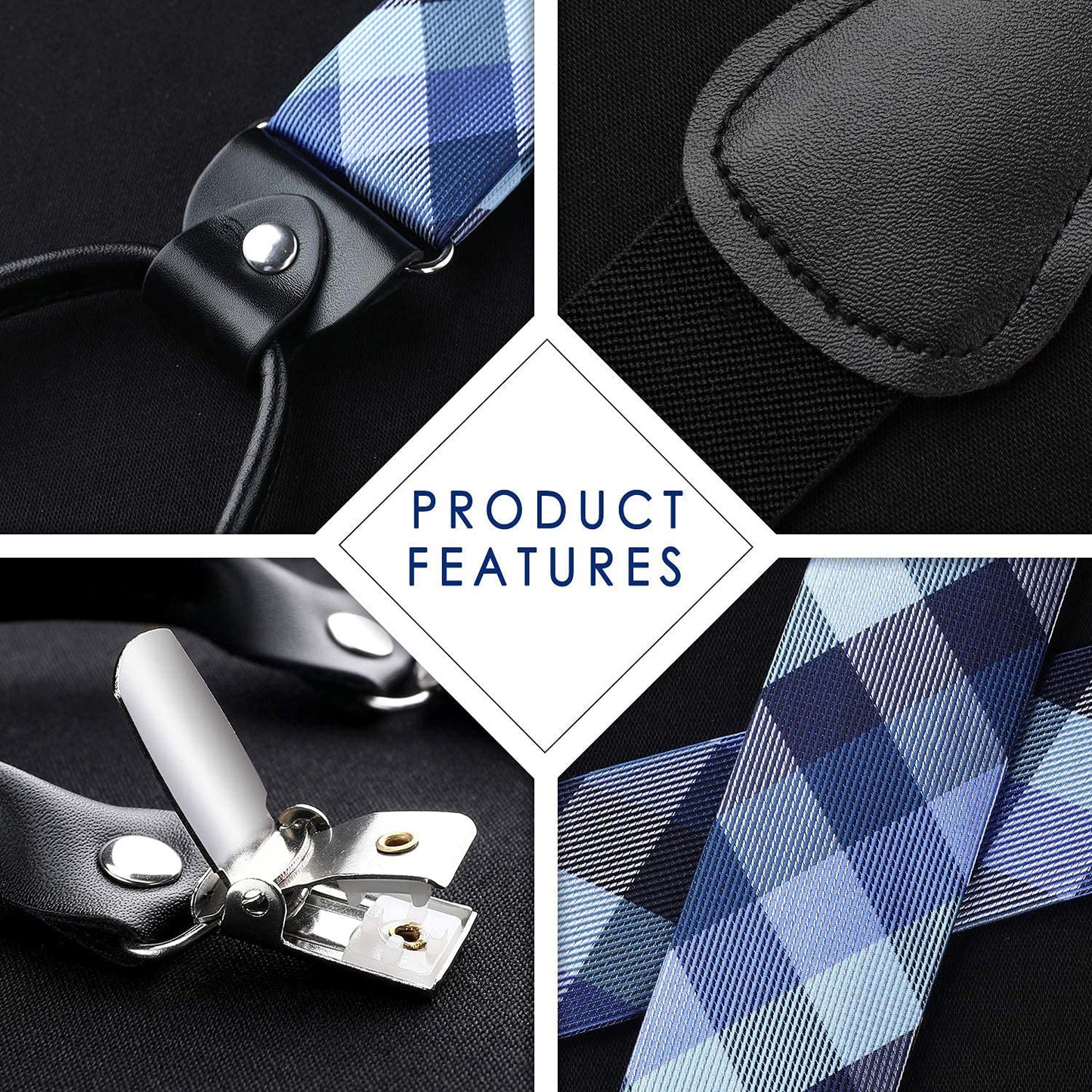 Hisdern Plaid Suspenders Bow Tie Set Blue Pattern Accessories