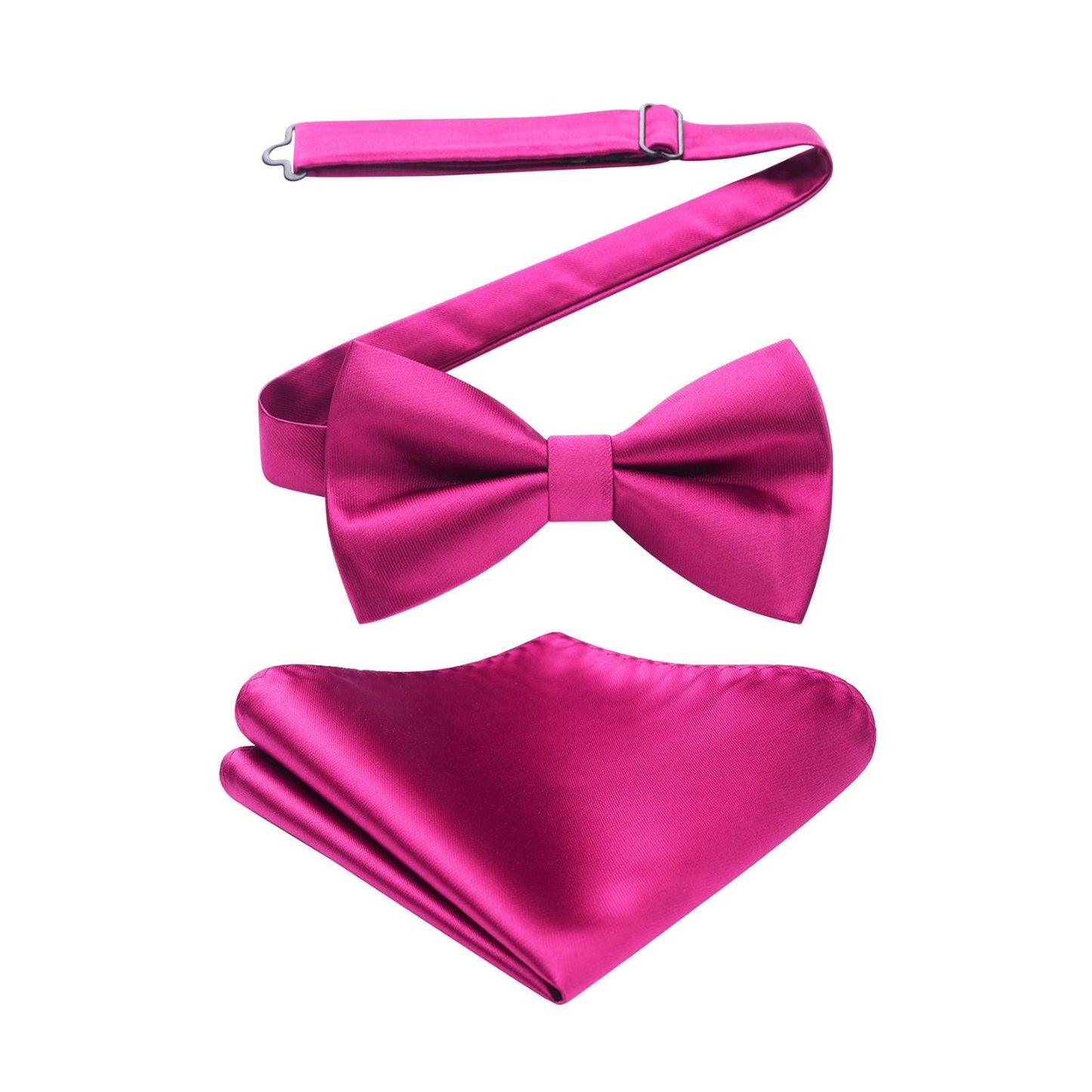 Hisdern Pink Solid Pre-Tied Bow Tie Accessories Set For Evening Wear