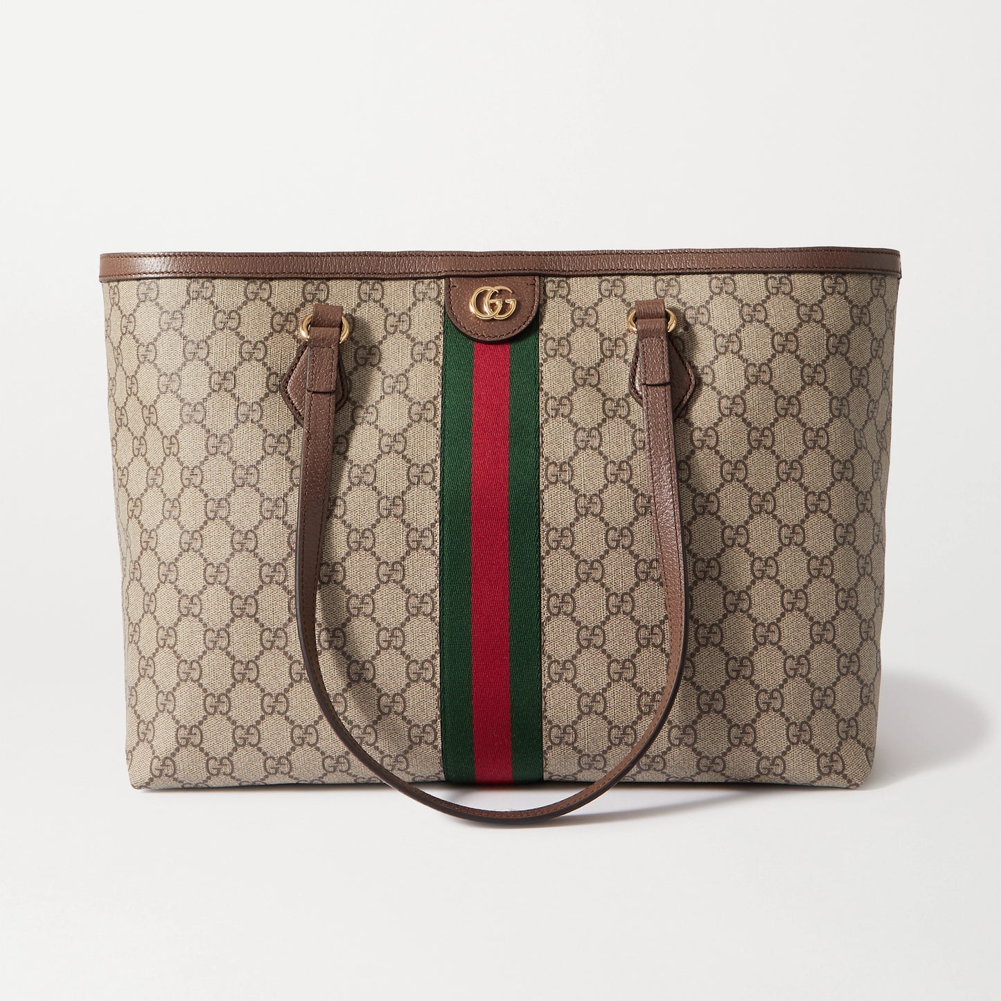 medium leather-trimmed printed coated-canvas tote