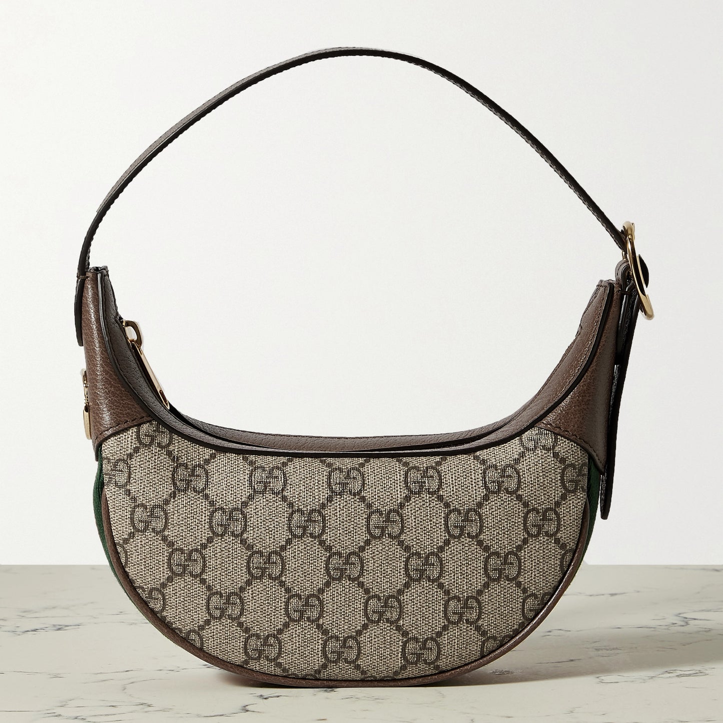 New Fashion mini webbing-trimmed textured-leather and printed coated-canvas shoulder bag