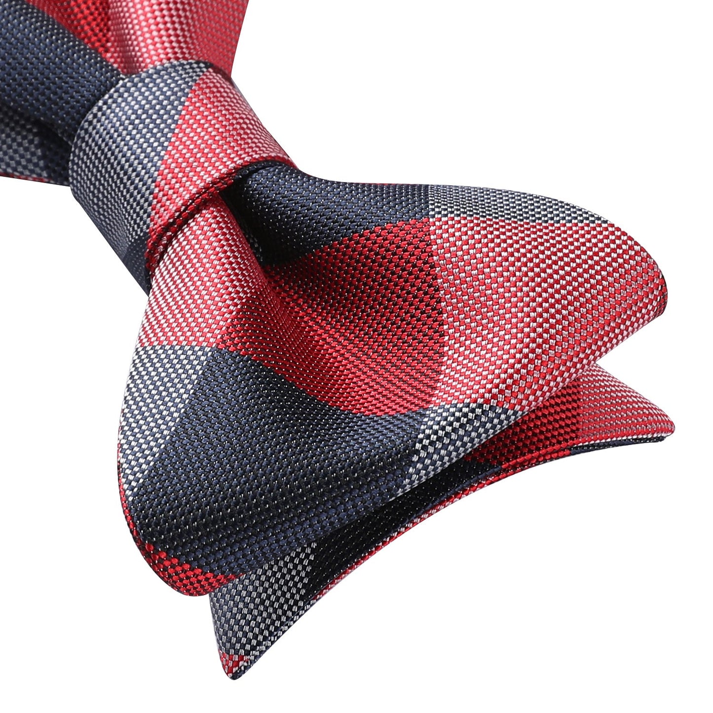 Hisdern Navy Blue Red Plaid Bow Tie Set For Special Occasions