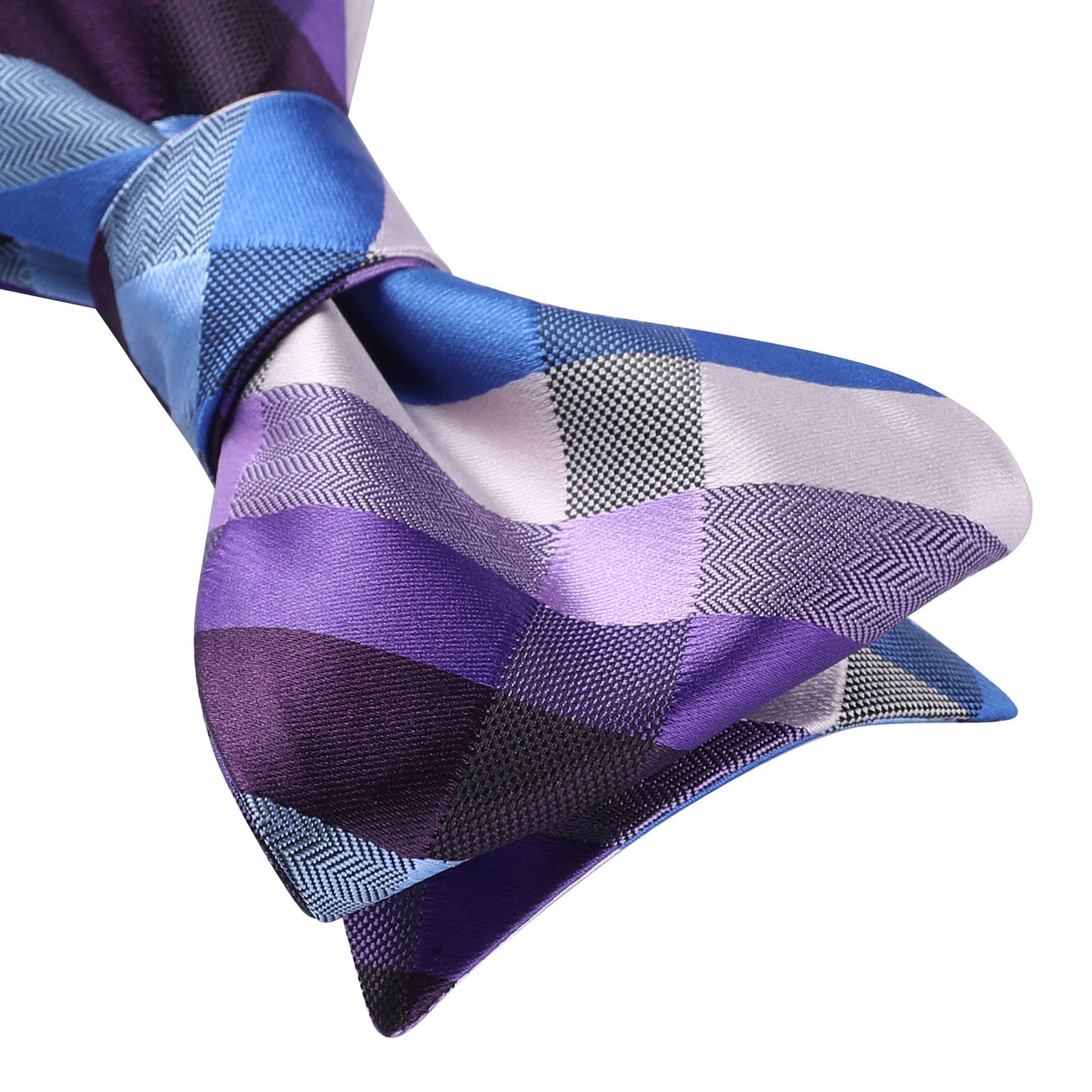 Hisdern Purple Blue Plaid Bow Tie Set For Special Occasions
