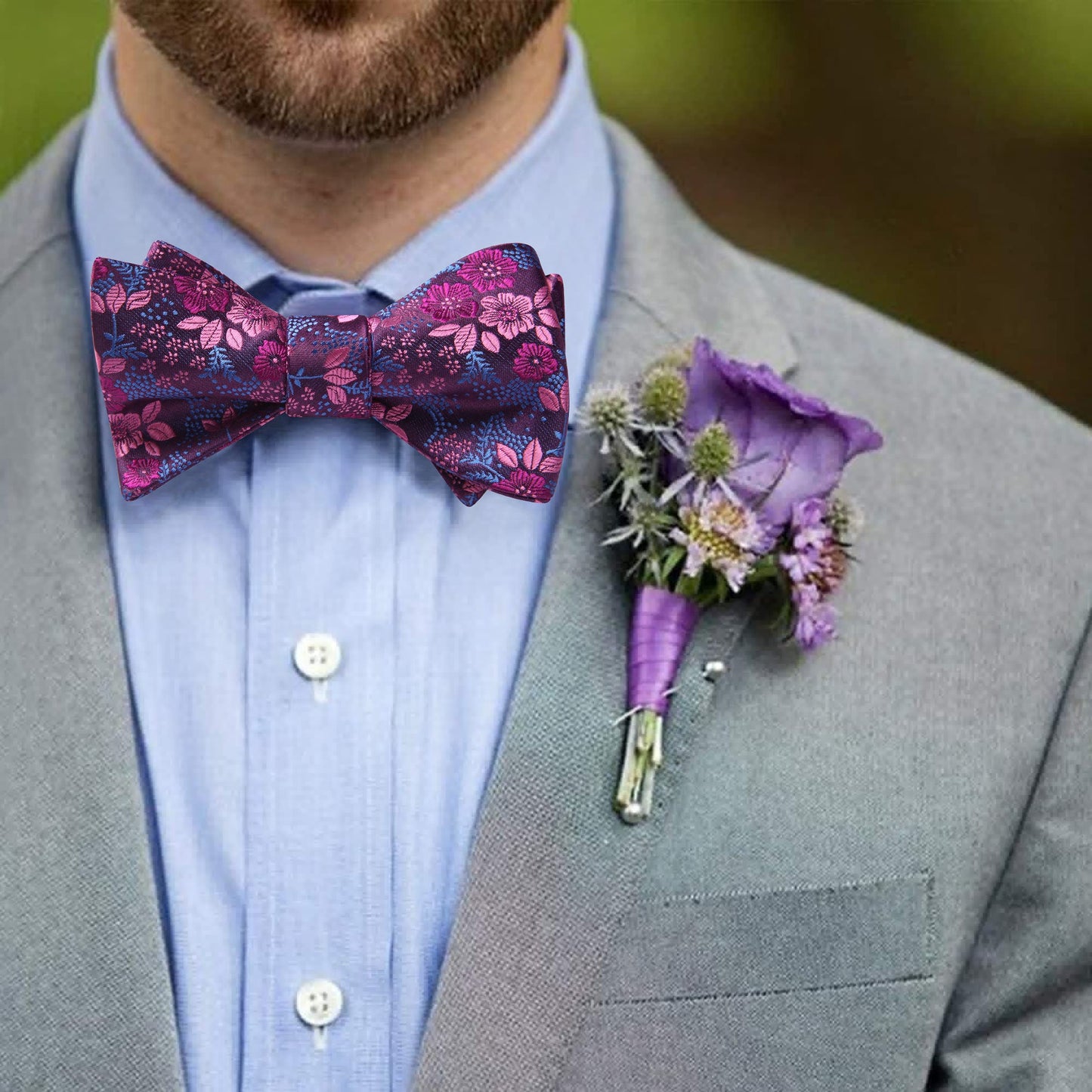 Hisdern Fuschia Paisley Bow Tie Set For Evening Wear