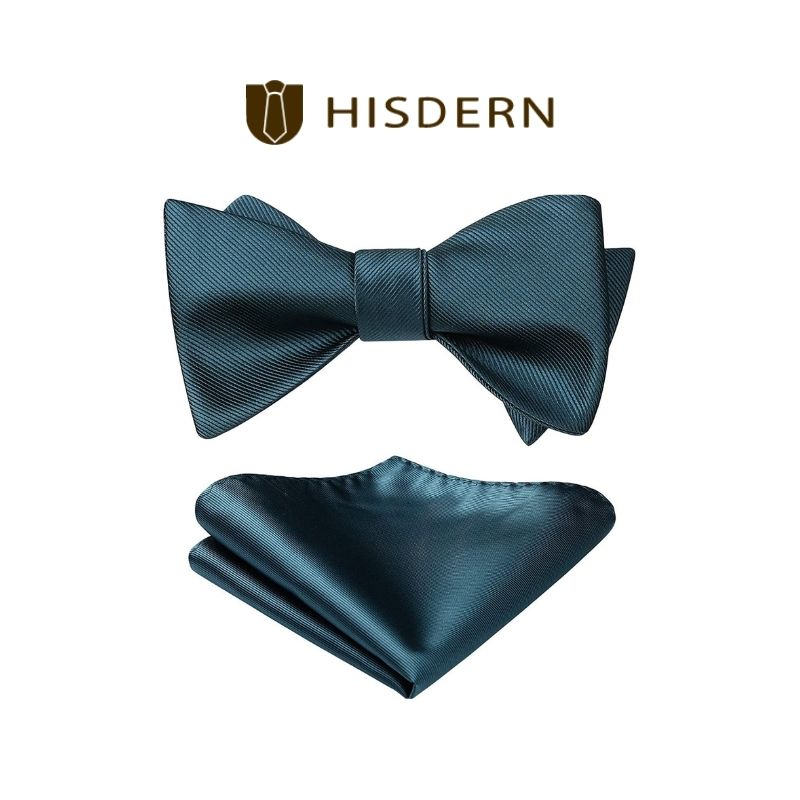Hisdern Green Solid Bow Tie Accessories Set For Evening Wear