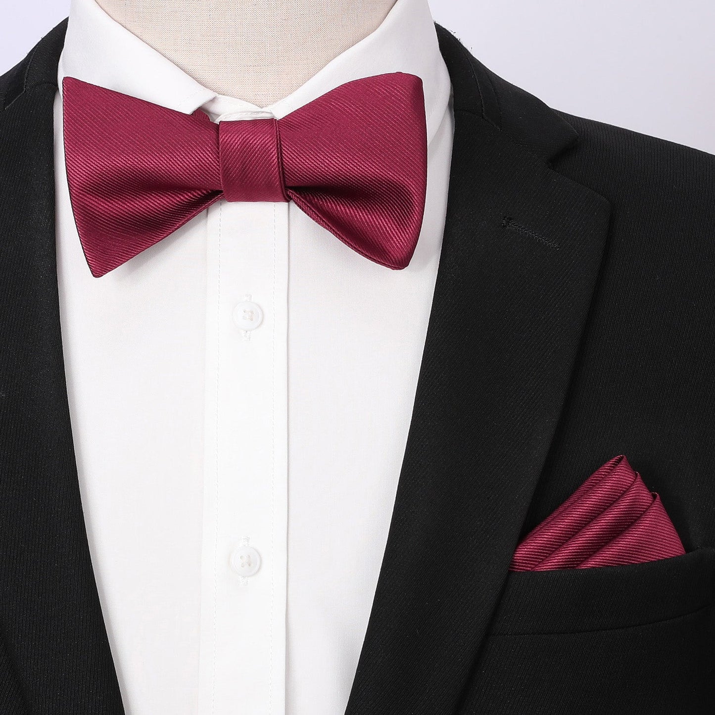 Hisdern Burgundy Solid Bow Tie Accessories Set For Evening Wear