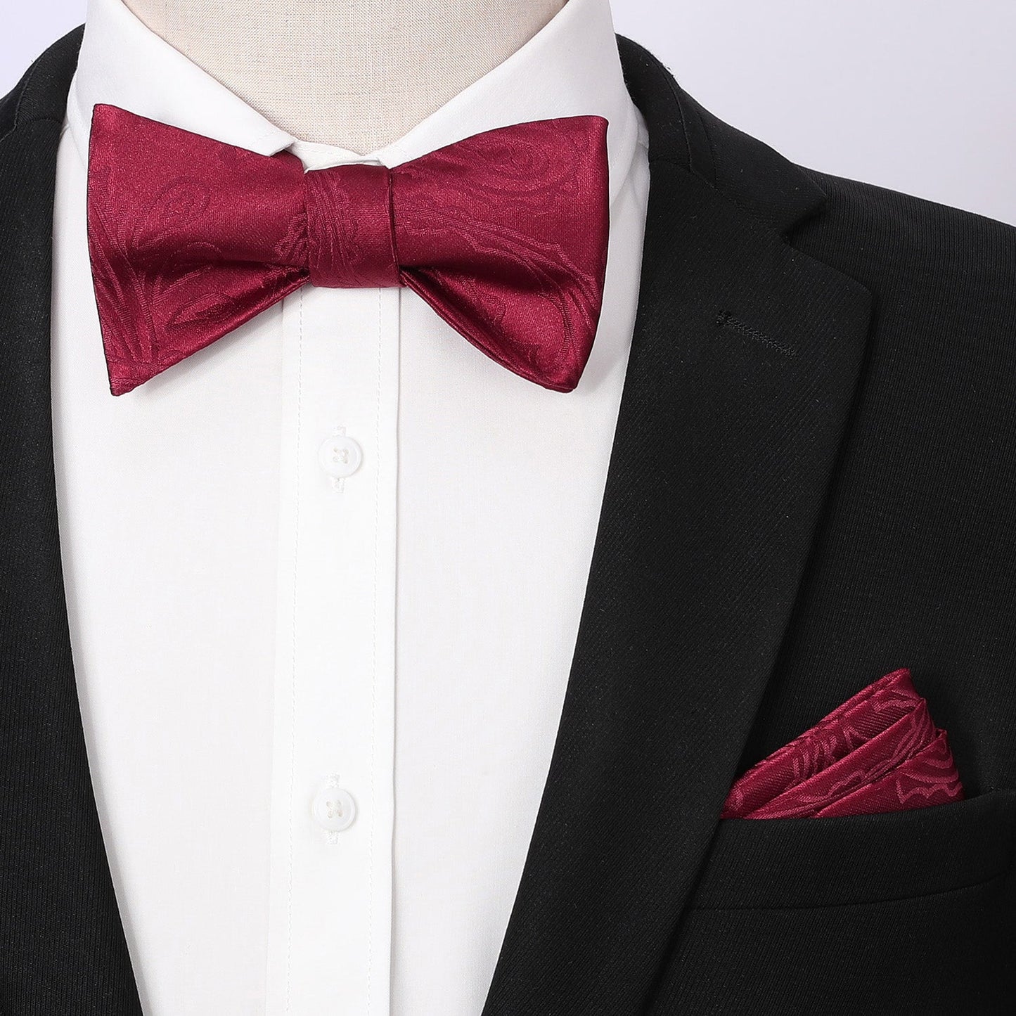 Hisdern Burgundy Paisley Bow Tie Set For Evening Wear