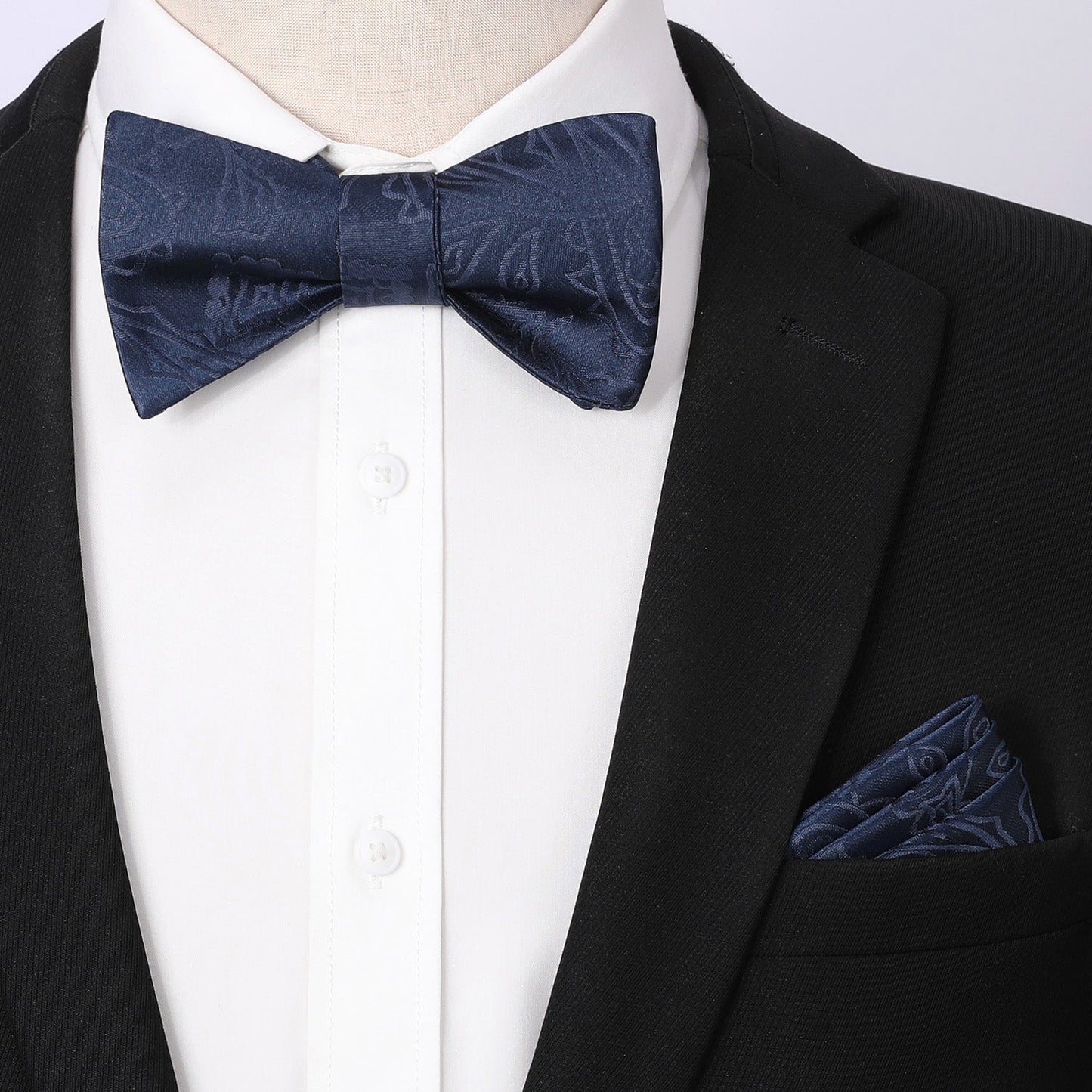 Hisdern Navy Blue Paisley Bow Tie Set For Evening Wear