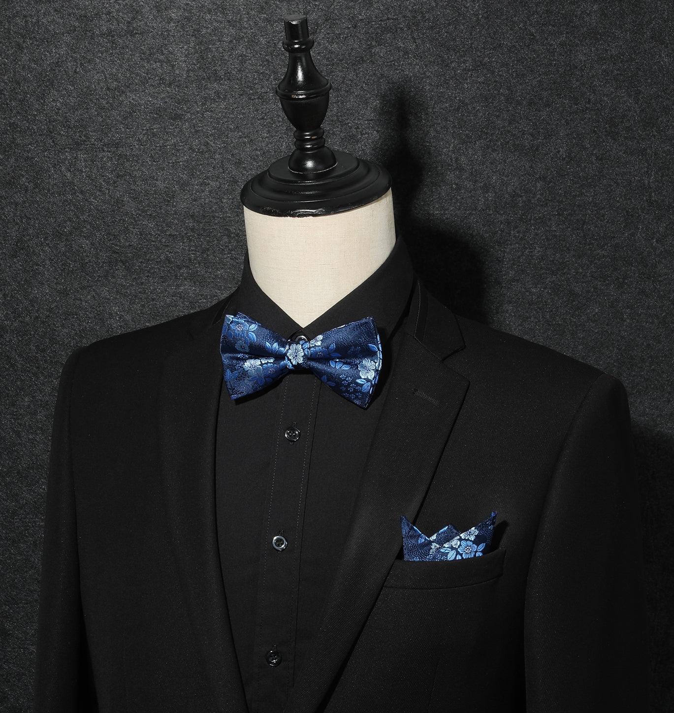 Hisdern Vintage Green Paisley Pre-Tied Bow Tie Set for Wedding