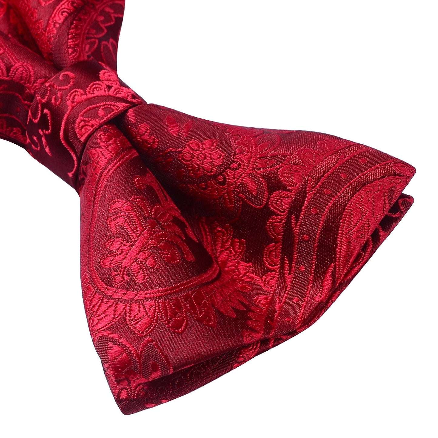 Hisdern Red Paisley Pre-Tied Bow Tie Handkerchief with Cufflinks
