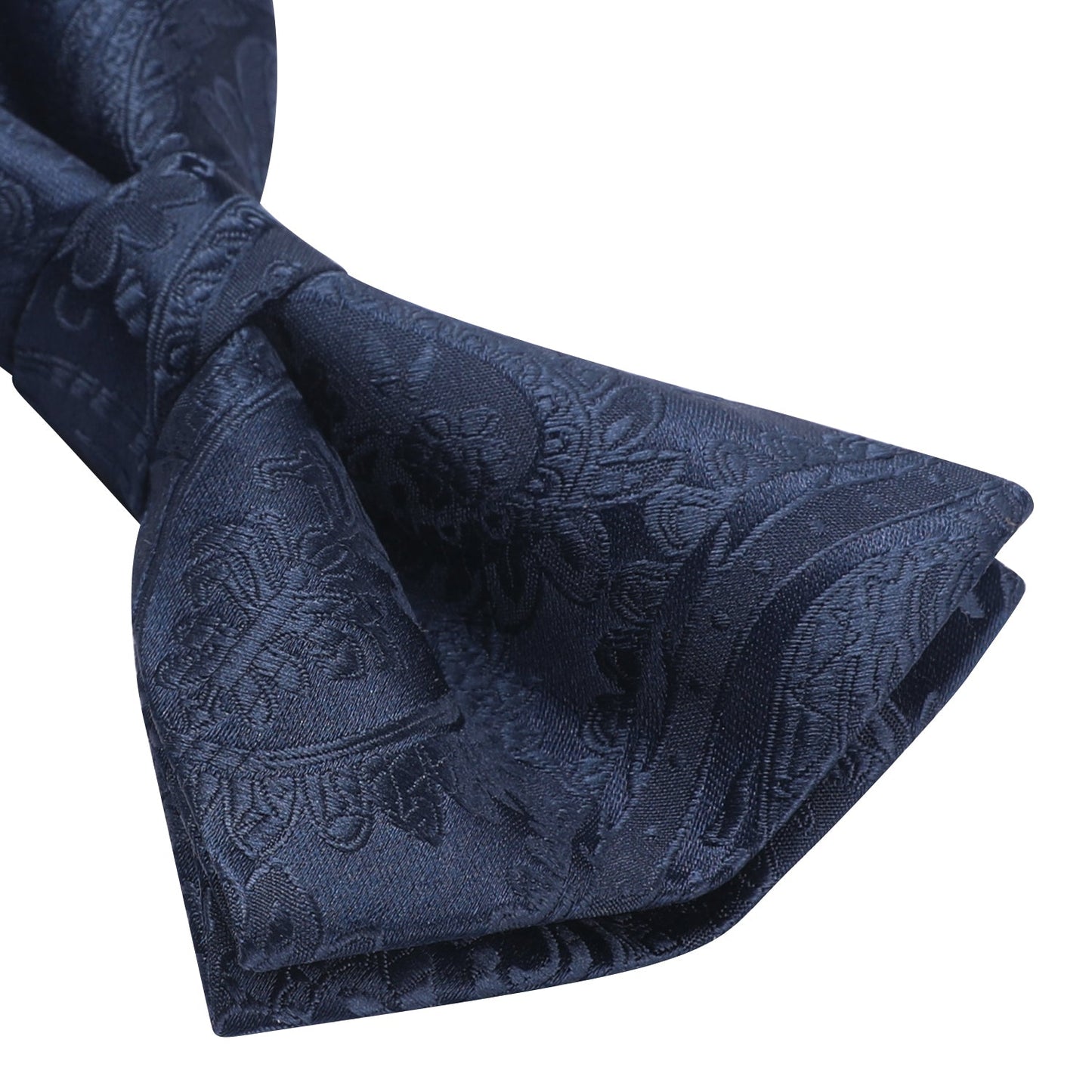 Hisdern Vintage Navy Blue Paisley Pre-Tied Bow Tie Handkerchief with Cufflinks