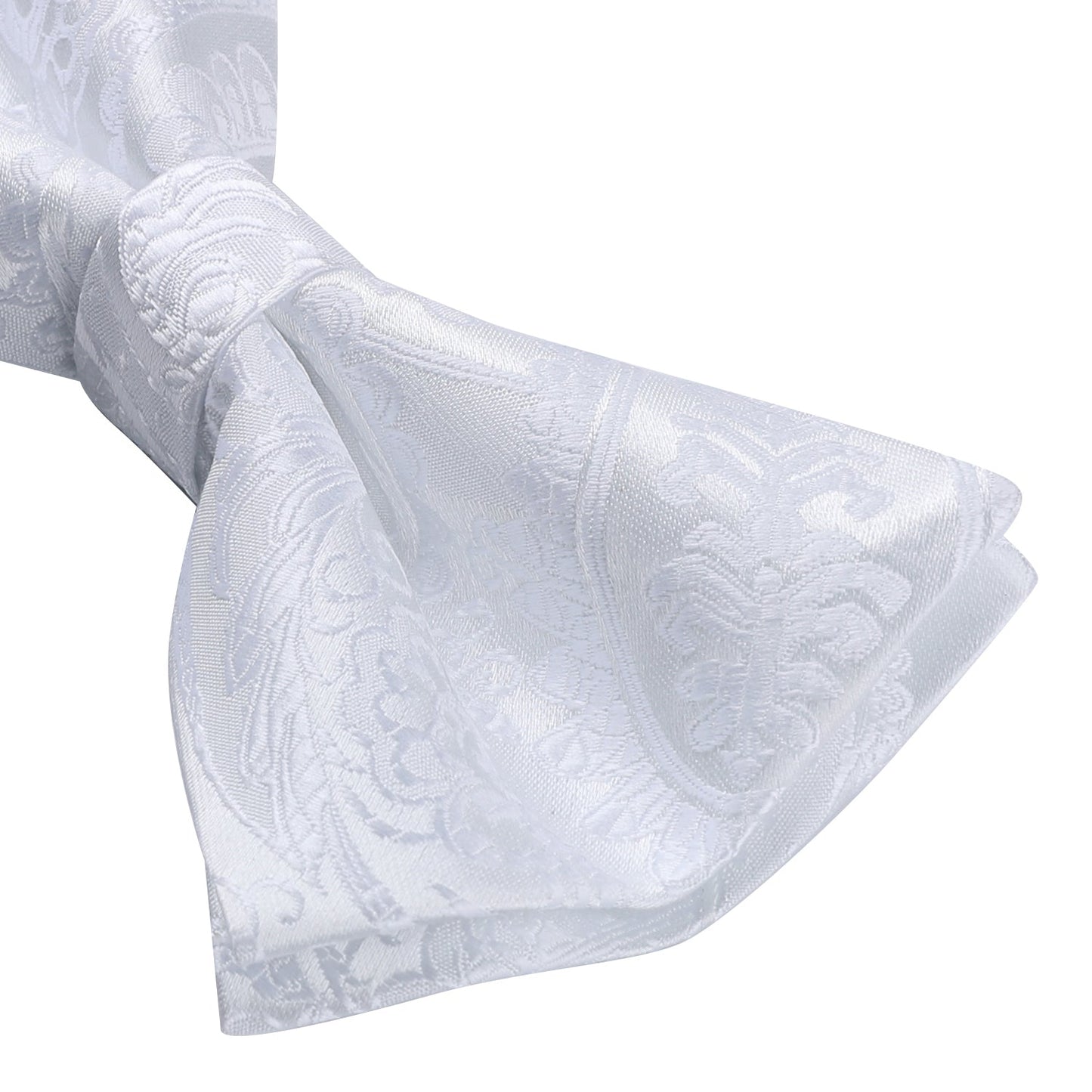 Hisdern White Paisley Pre-Tied Bow Tie Handkerchief with Cufflinks
