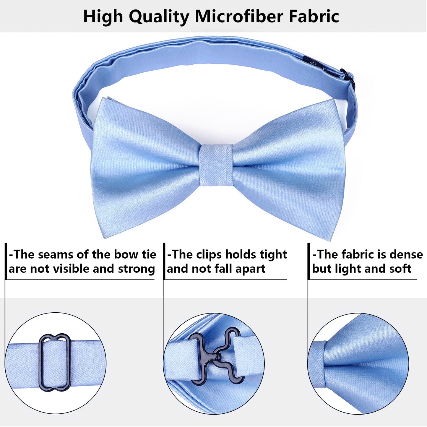 Hisdern Blue Solid Pre-Tied Bow Tie Accessories Set For Evening Wear