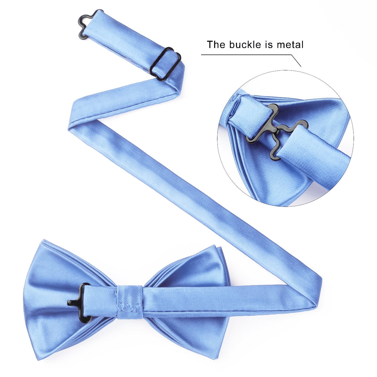 Hisdern Blue Solid Pre-Tied Bow Tie Accessories Set For Evening Wear